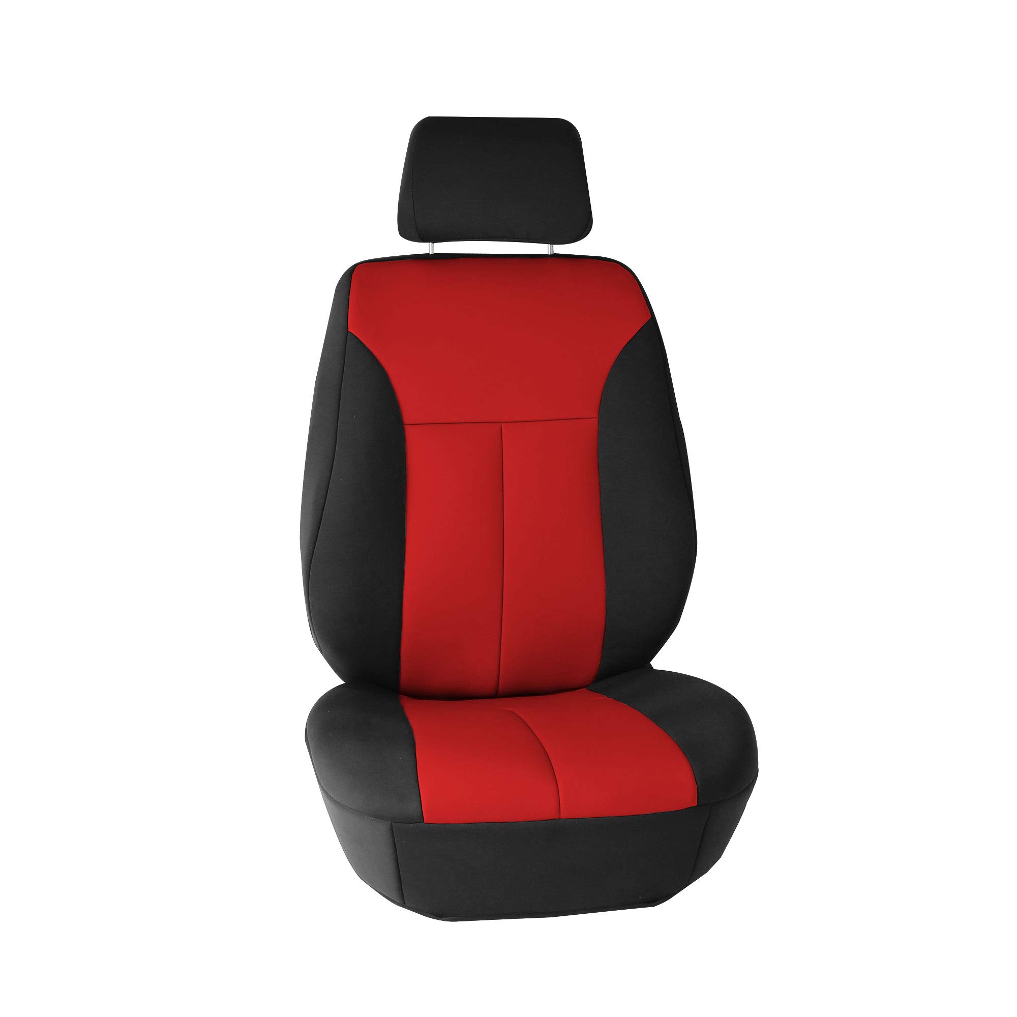 FH Group Neoprene Low Back Car Seat Covers - Universal Fit Front Set with Removable Headrest | Airbag Compatible for SUV & Van | Red Seat Protectors for Comfort & Style | Perfect for Road Trips, Commuting & Family Travel