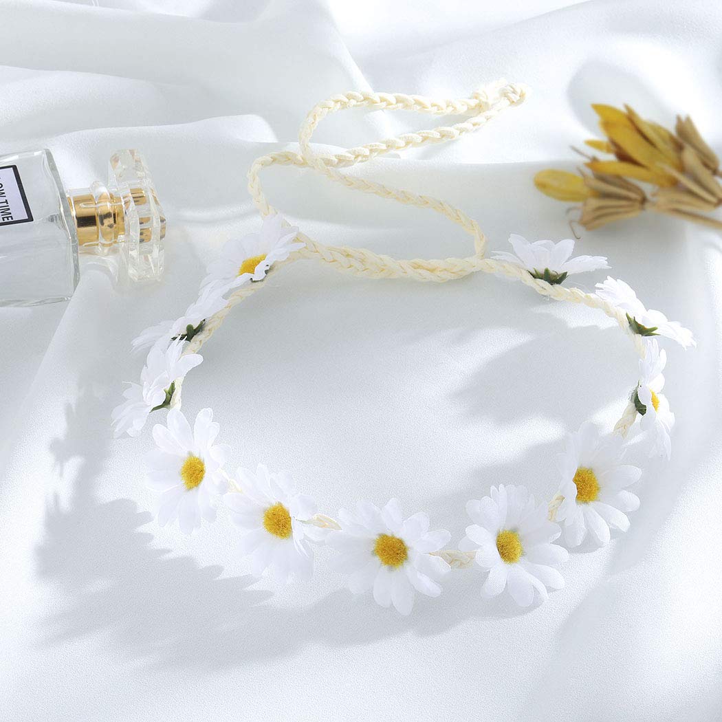 GRAEEN Sunflower Headband for Women - Yellow Floral Hair Wreath, Festival Hair Accessory, Bohemian Headpiece (White) | Perfect for Music Festivals, Weddings, Summer Parties & Photo Shoots