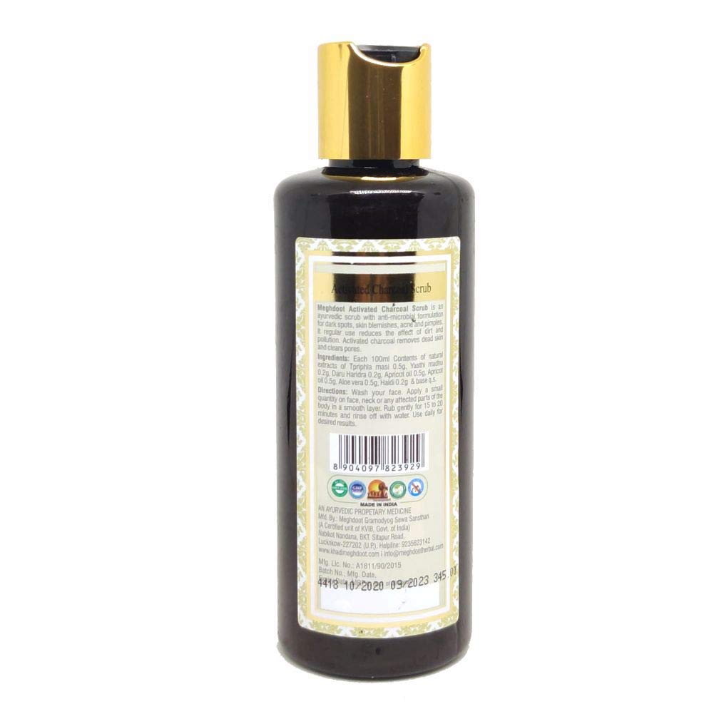 Khadi Meghdoot Activated Charcoal Face Scrub 210ml - Deep Cleansing for Acne, Pimples & Dead Skin Removal - Natural Exfoliator for Oily & Combination Skin - Perfect for Daily Skincare Routine