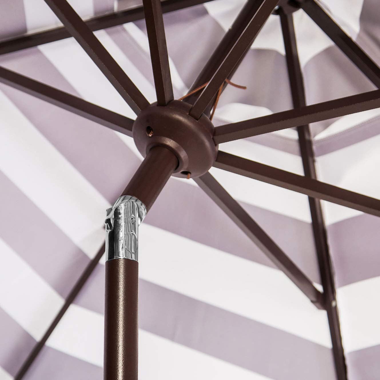 SAFAVIEH PAT8011A Maui Beige & White Striped 9FT Outdoor Patio Umbrella with Crank & Tilt - Perfect for Poolside, Backyard, Deck, and Garden Relaxation