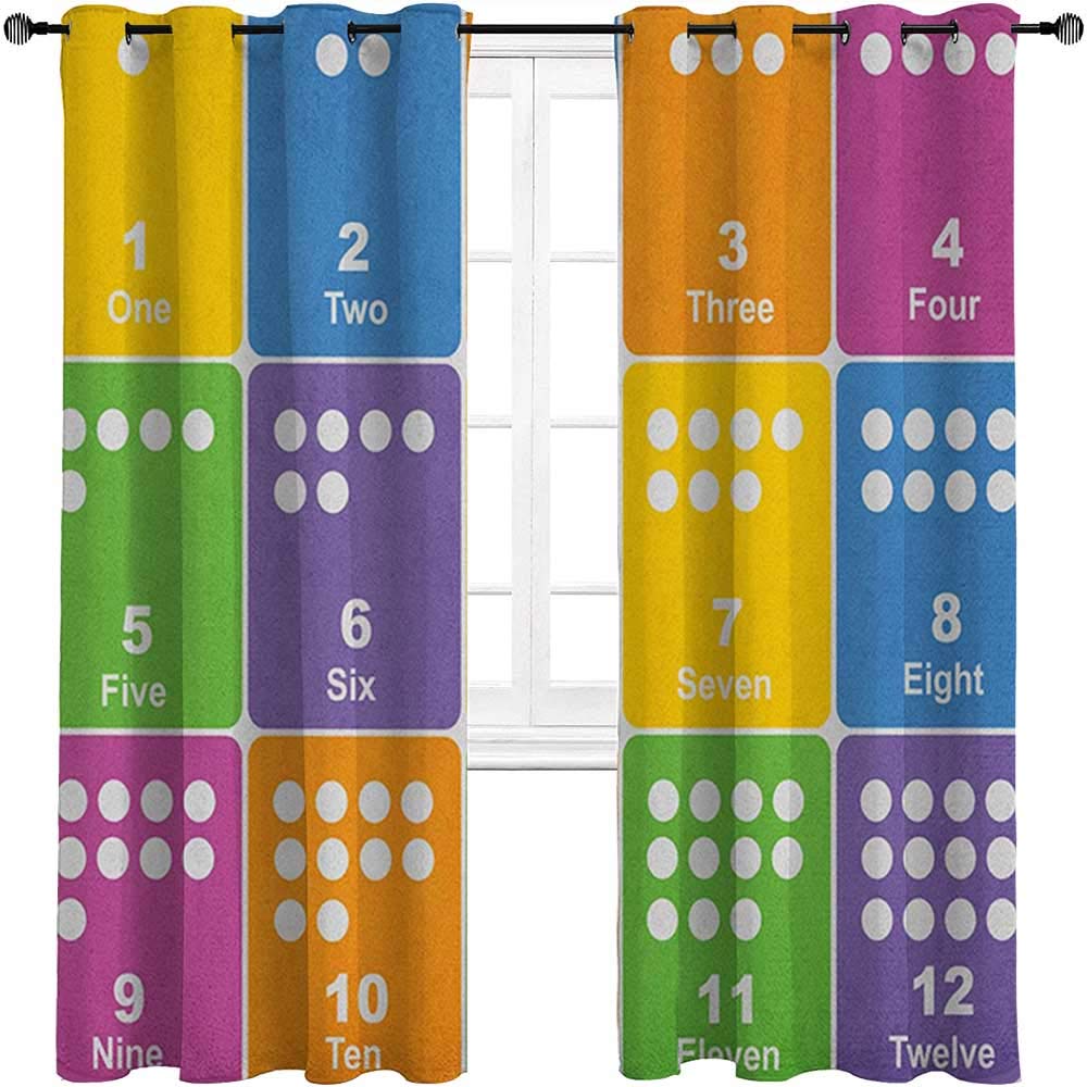 Carmaxshome 63 Inch Kids Activity Curtains - Energy Efficient, Numbers Themed Educational Design, Colorful Preschool Pattern (36