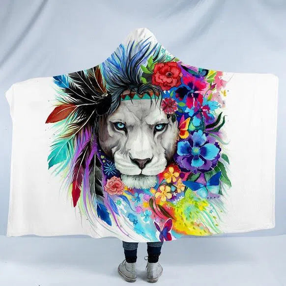 Lazy Lion Vibes Cozy Hooded Blanket - Soft Fleece Wearable Hoodie Blanket for Adults, Perfect for Lounging, Netflix & Chill, Camping and Cold Weather