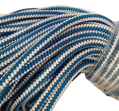 1/2 Inch x 100 Feet 12 Strand Polyester Arborist Climbing Rope - Blue & White - USA Made - Professional Tree Climbing & Rescue Gear