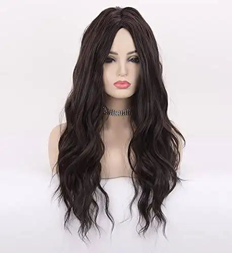 Long Wavy Synthetic Wig with Natural Center Part - Perfect for Cosplay, Halloween, and Daily Fashion Styling