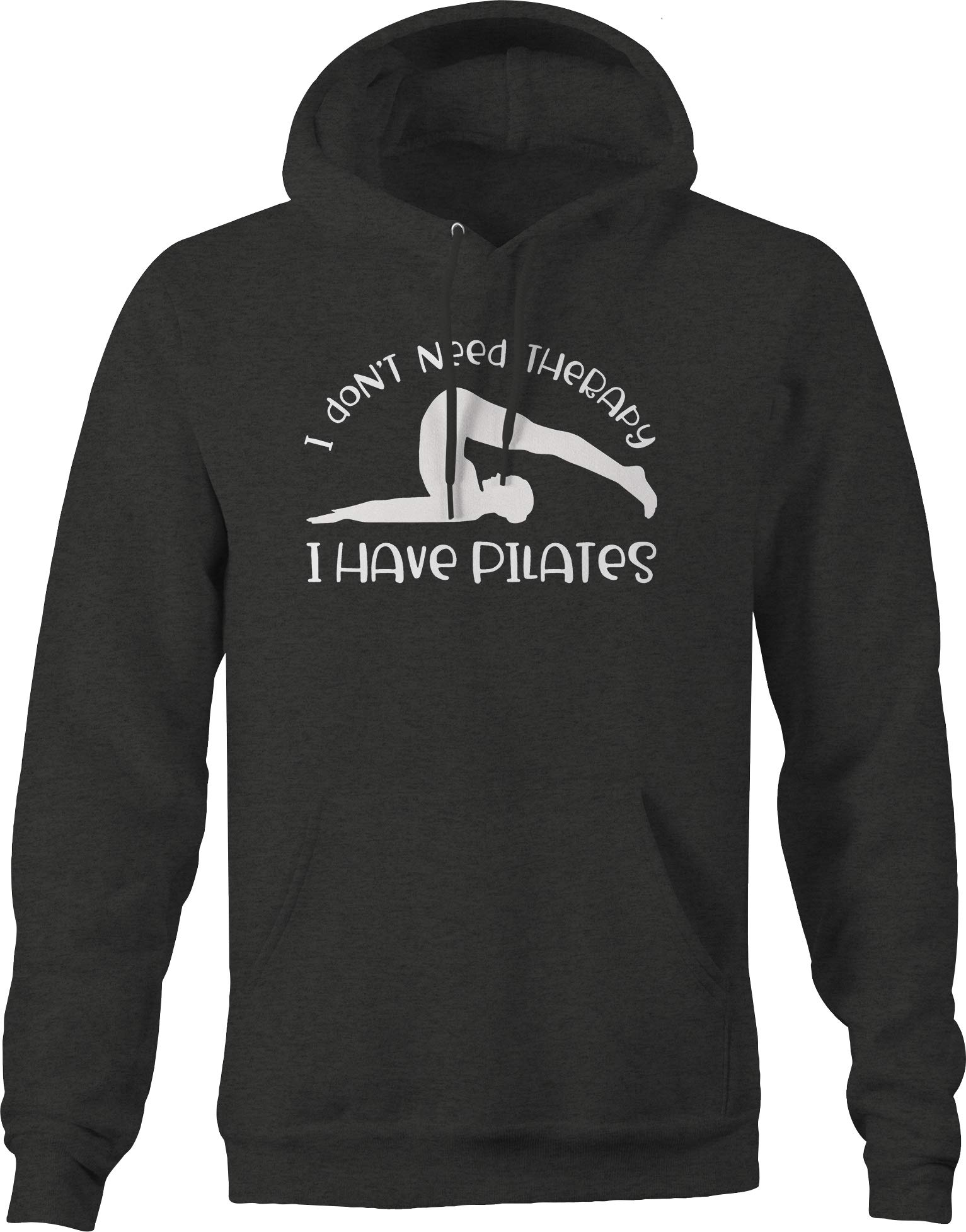 Funny Pilates Hoodie for Men - 'I Don't Need Therapy I Have Pilates' Slogan Sweatshirt - Dark Grey Stretchy Comfort Fit - Perfect for Yoga, Workouts & Casual Wear