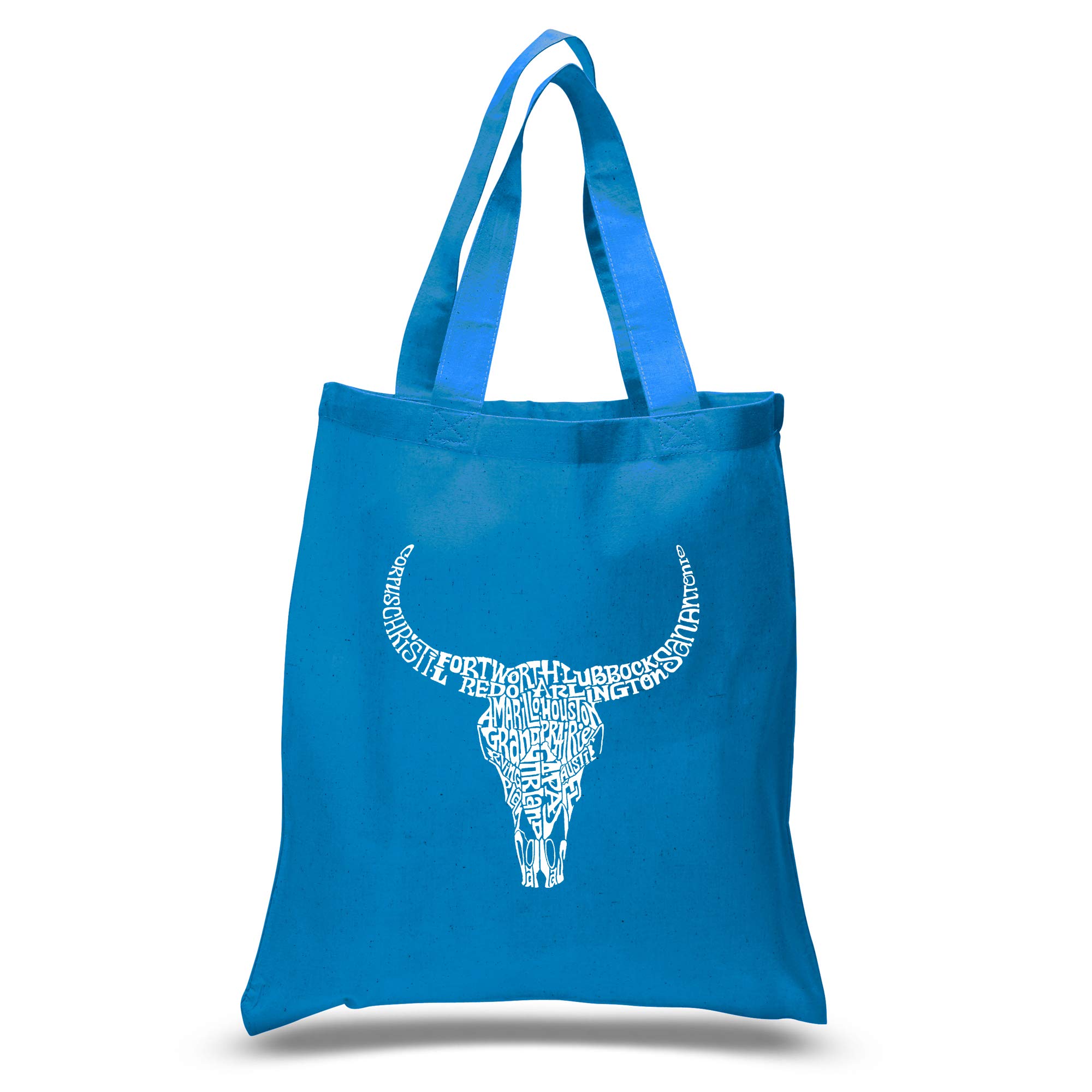 LA POP ART Small Word Art Tote Bag - Texas Skull Design | Stylish Cotton Shopper for Women | Perfect for Grocery Shopping, Beach Trips & Casual Outings