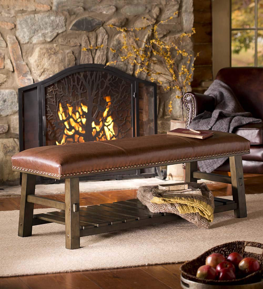 Plow & Hearth 44-Inch Black Metal Fireplace Screen with Tree of Life Design - 44