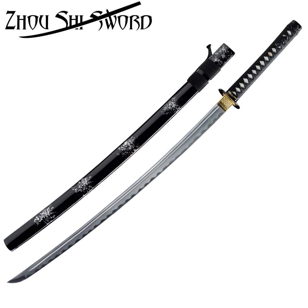 Authentic Japanese Samurai Katana Sword - Handmade 1095 High Carbon Steel, Heat Tempered Full Tang Blade with Sharp Tsuba - Perfect for Martial Arts Training, Cosplay & Collectors