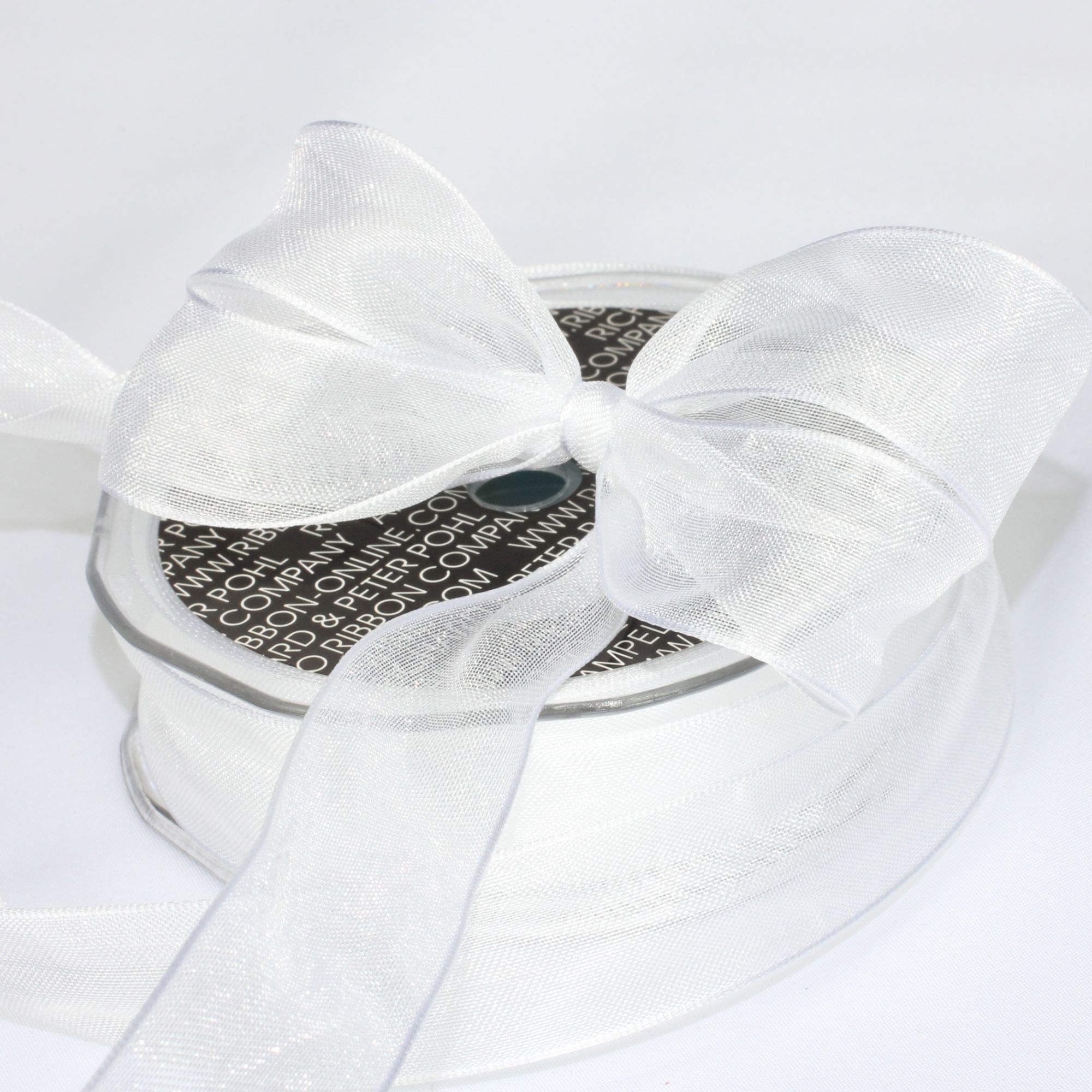 Shimmering White Crystal Organdy Wired Edge Ribbon - 1 Inch x 54 Yards Bulk Roll for Gift Wrapping, Wedding Decorations, DIY Crafts & Scrapbooking Projects