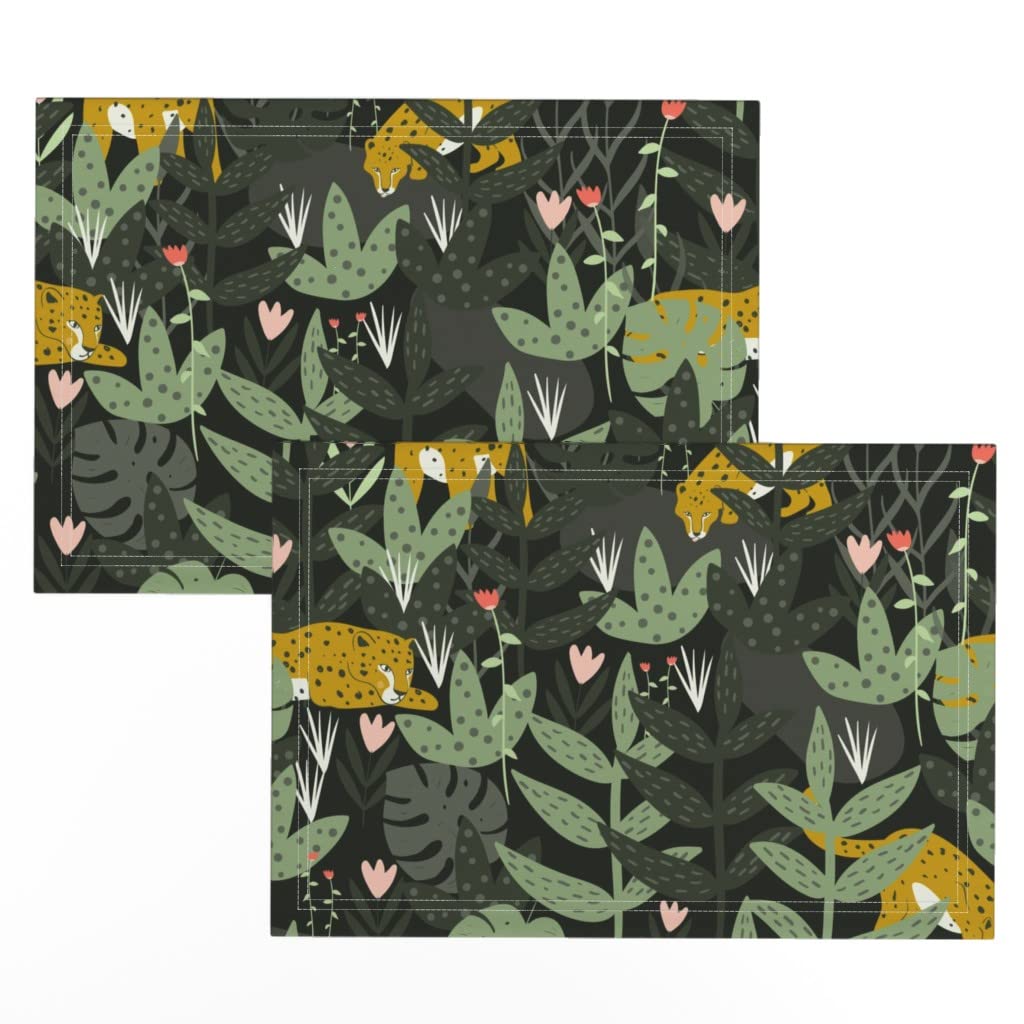 Eco-Friendly Linen Cotton Canvas Placemats Set of 2 - Leopard Print Endangered Species Jungle Themed Table Mats for Dining & Home Decor | Perfect for Dinner Parties, Picnics, and Farmhouse Style Tables