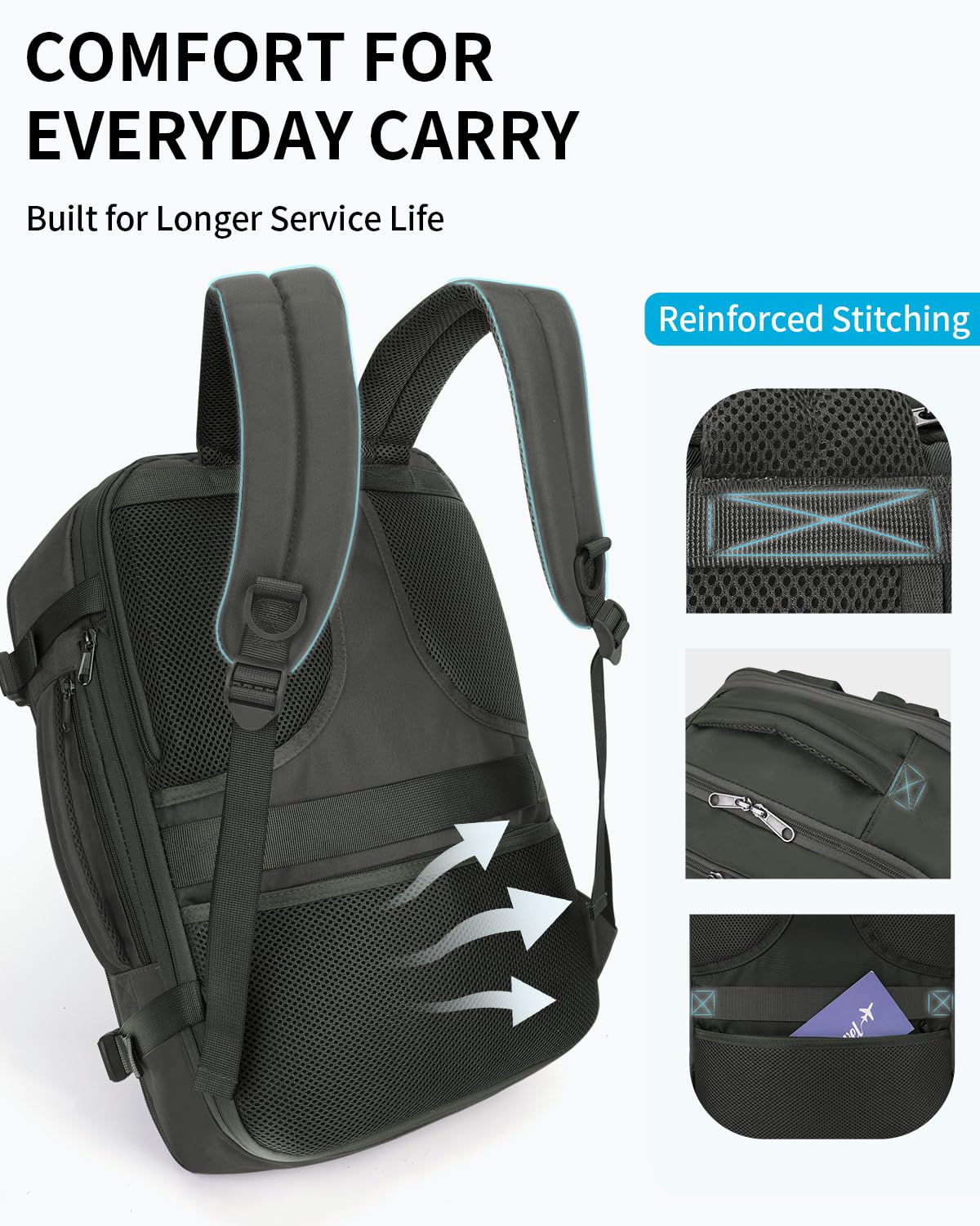 ECOHUB Expandable Carry On Travel Backpack - 17 Inch Water Resistant Laptop Backpack with 12 Pockets & Wet Pocket, 30L Flight Approved Personal Item Bag (18x14x8) for Business Travel, Commuting & College - Perfect for Airplanes, Work & Daily Use