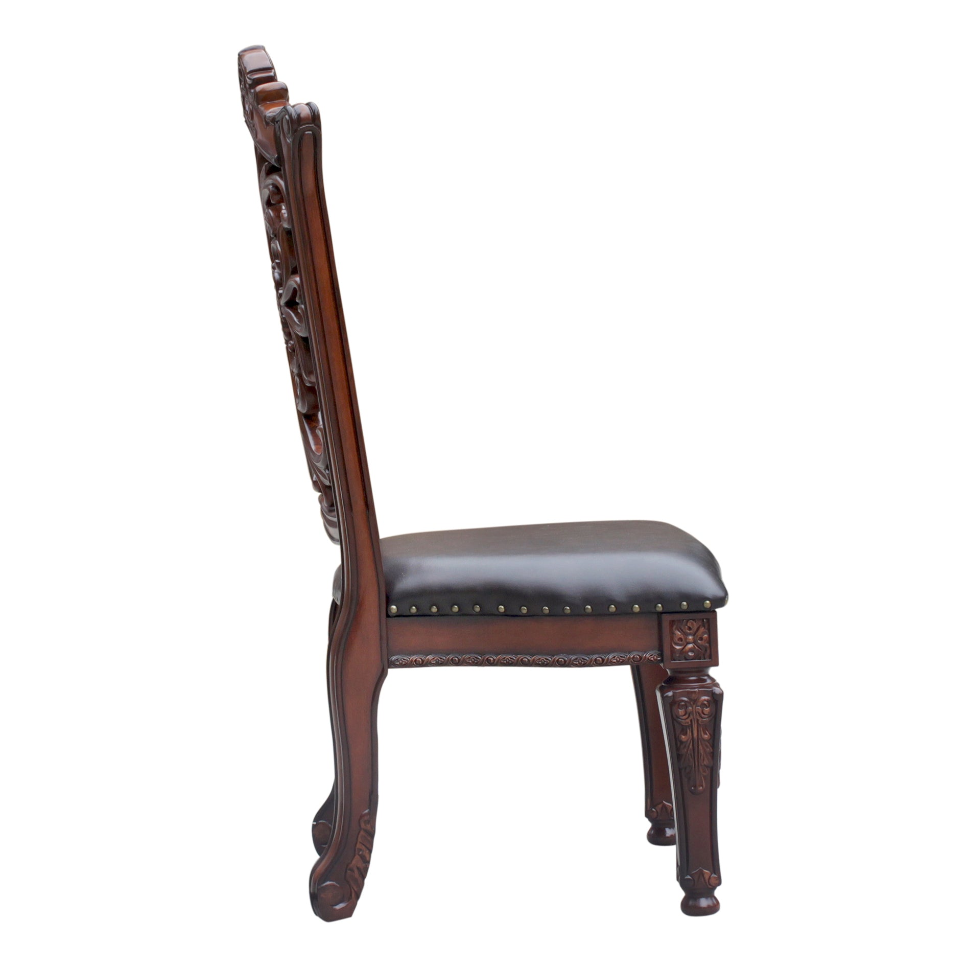 Brown and Cherry Wood Side Chairs with Nailhead Trim - Set of 2 Dining Room Chairs for Kitchen, Dining Table, or Breakfast Nook - Elegant Accent Chairs for Home Decor