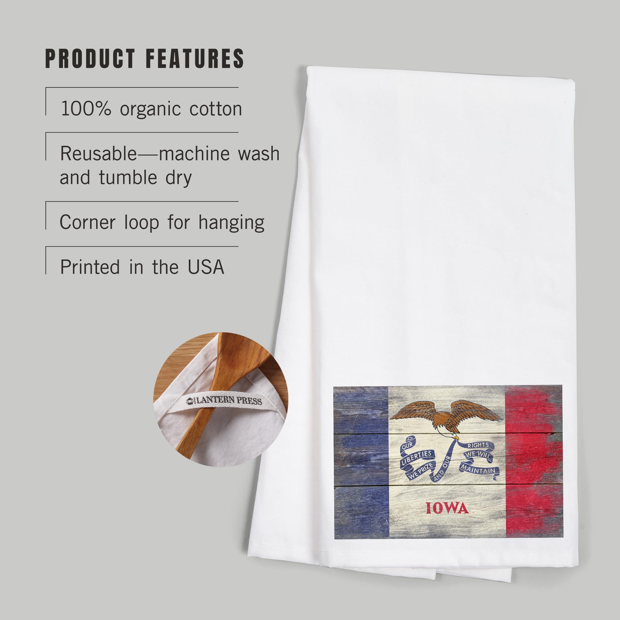 Lantern Press Rustic Iowa State Flag - 100% Cotton Tea Towel & Decorative Hand Towel for Kitchen, Home Decor | Perfect for Farmhouse Style, Gifts & American Pride Displays