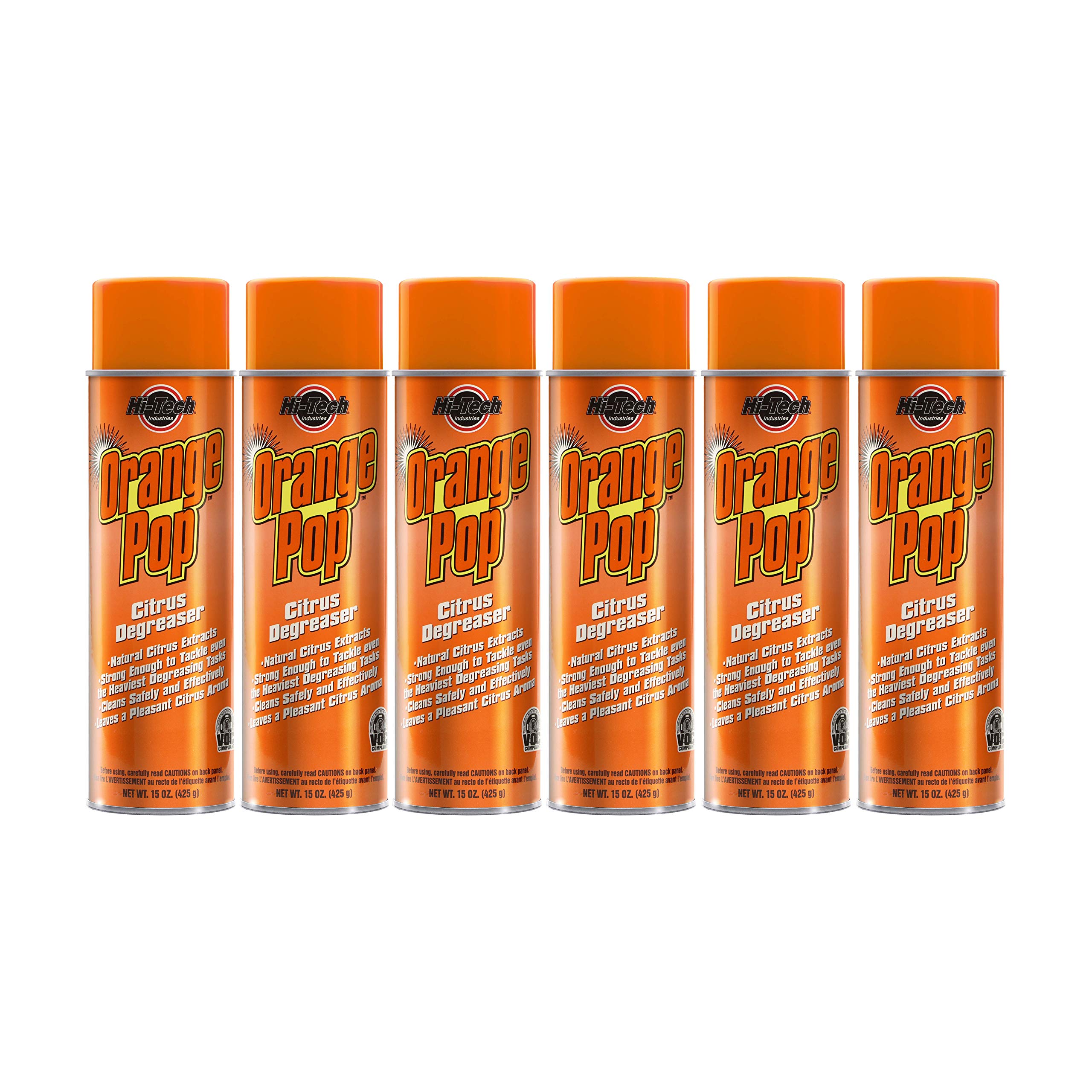 HI-TECH Orange Pop Foaming Multipurpose Citrus Cleaner Degreaser - 6 Pack | All-Natural Degreasing Power for Kitchen, Garage & Outdoor Use | Safe for Stainless Steel, Appliances & Tools