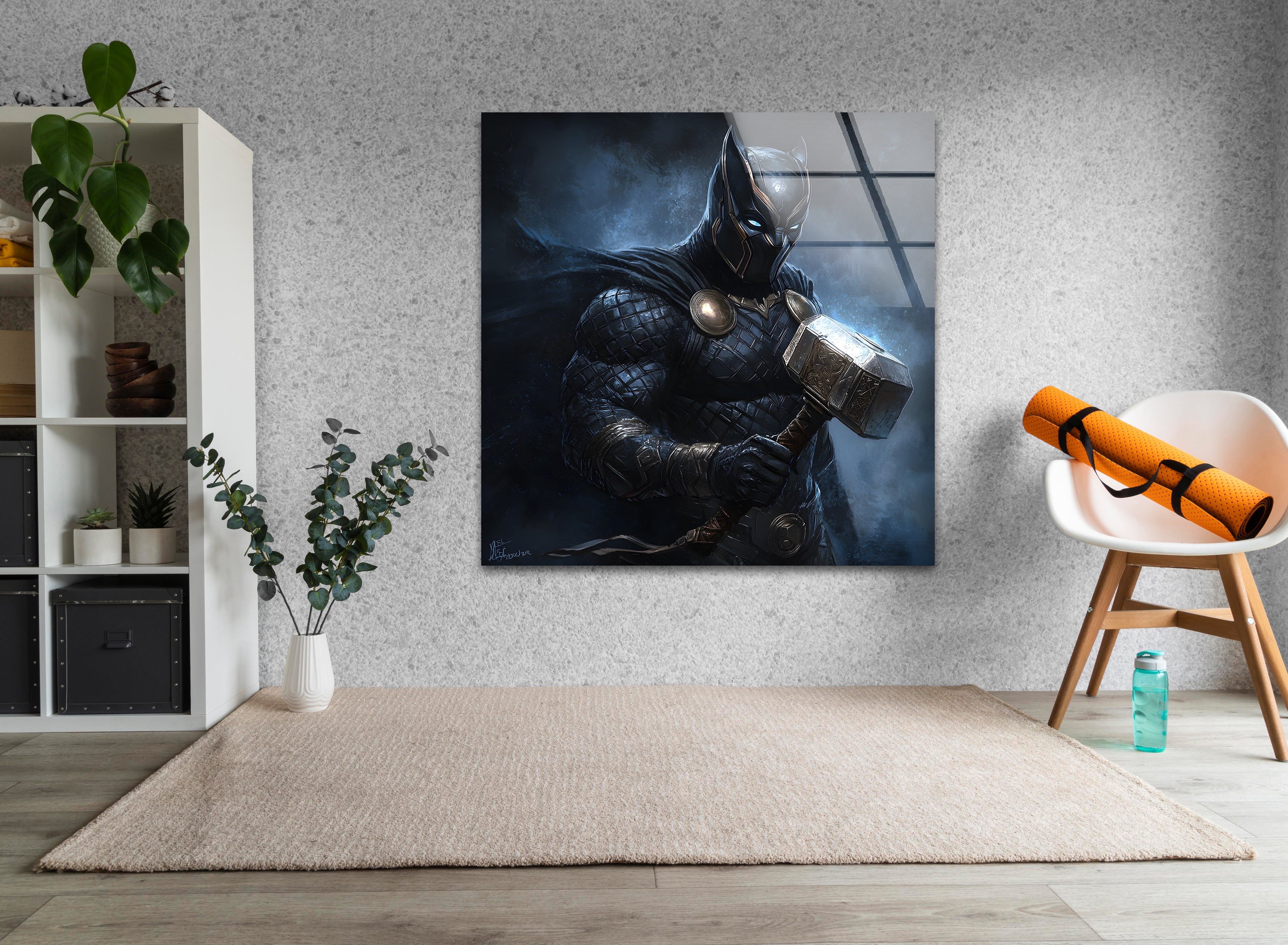 Marvel Black Panther Thor's Hammer Glass Wall Art - Superhero Home Decor for Living Room, Bedroom & Office