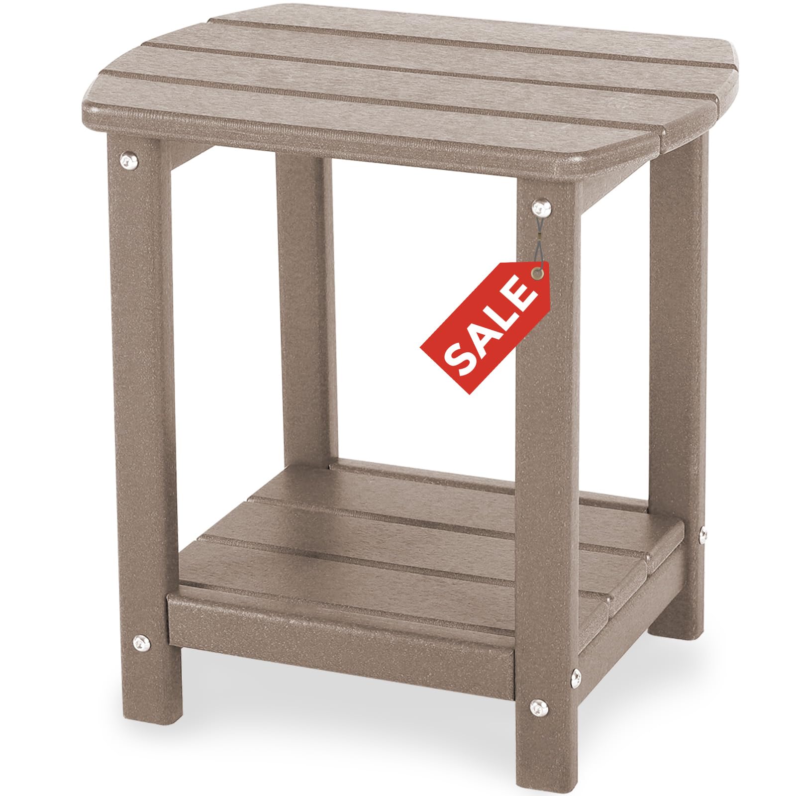 Adirondack Square Outdoor Side Table - 2-Tier Storage Patio End Table, Weather-Resistant HDPE for Backyard, Pool, Porch, Garden & Lawn (Teak Color) | Perfect for Outdoor Entertaining, Poolside Relaxation & Patio Decor