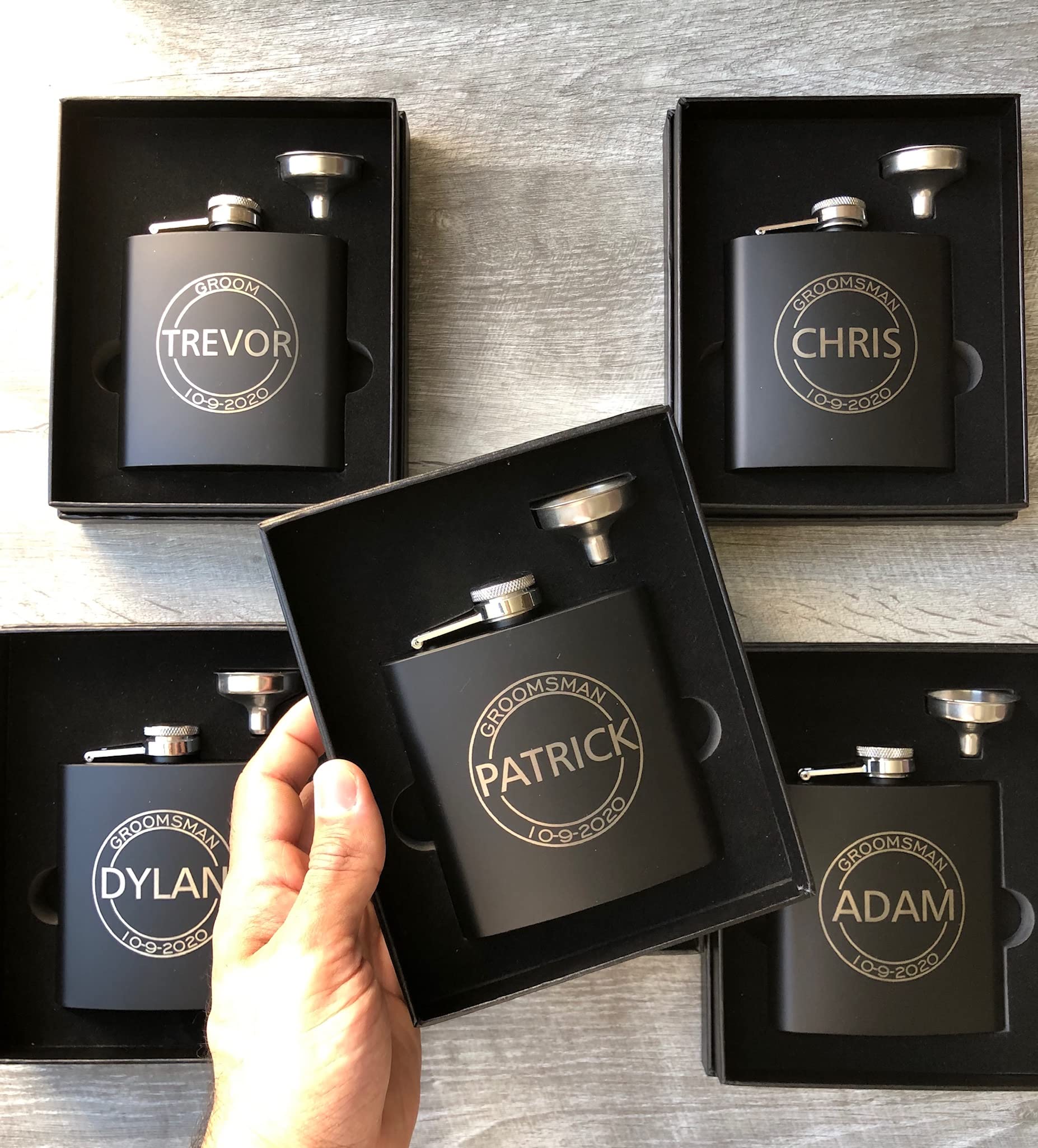 Premium Personalized Groomsman Gifts Set of 6 - Custom Engraved Flask with 9 Design Options - Best Man & Wedding Party Favors - Perfect for Proposals, Bachelor Parties & Thank You Gifts - by Froolu