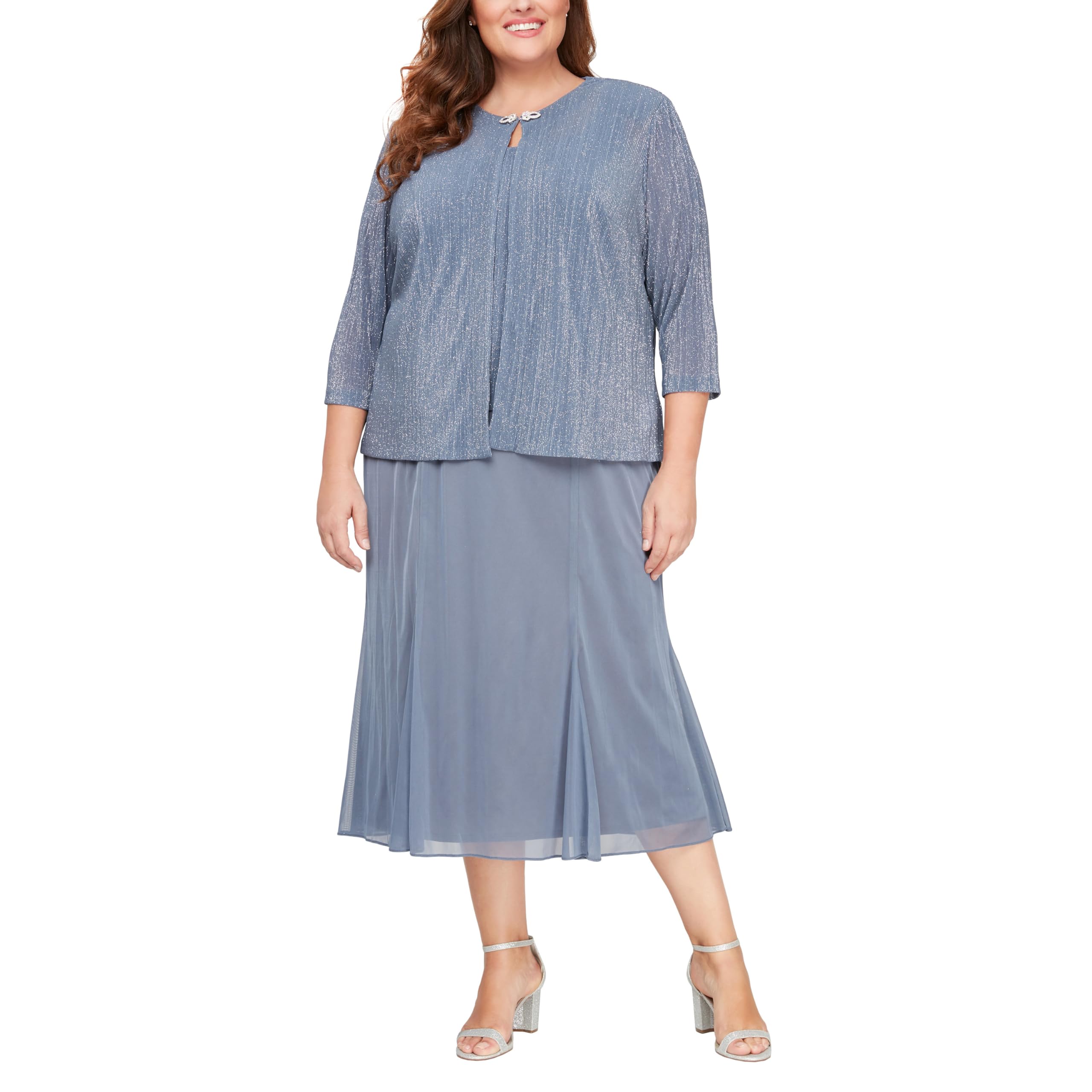 Alex Evenings Women's Plus Size Tea-Length Mother of The Bride Jacket Dress for Weddings, Formal Events & Special Occasions - Elegant Wedding Guest Outfit for Bridal Party, Cocktail Parties & Evening Celebrations