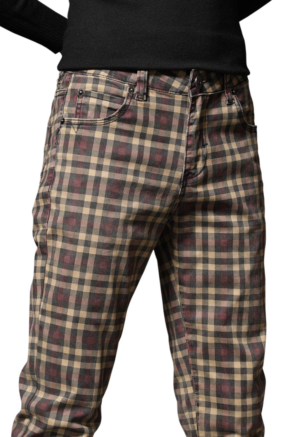 HENGAO Men's Straight Fit Plaid Chino Pants - Casual Office & Business Travel Trousers for Professional Style