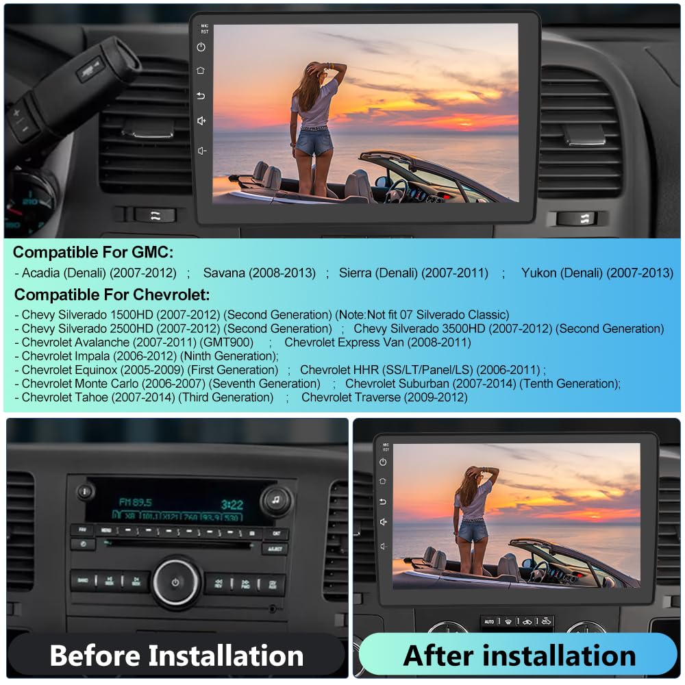 EagleNav Android 13 Car Stereo [2GB RAM 32GB ROM] - 10 Inch Touch Screen GPS WiFi Bluetooth for GMC Sierra Yukon Chevrolet Buick Silverado - Wireless Apple CarPlay Android Auto SWC - Perfect for Road Trips & Daily Commutes