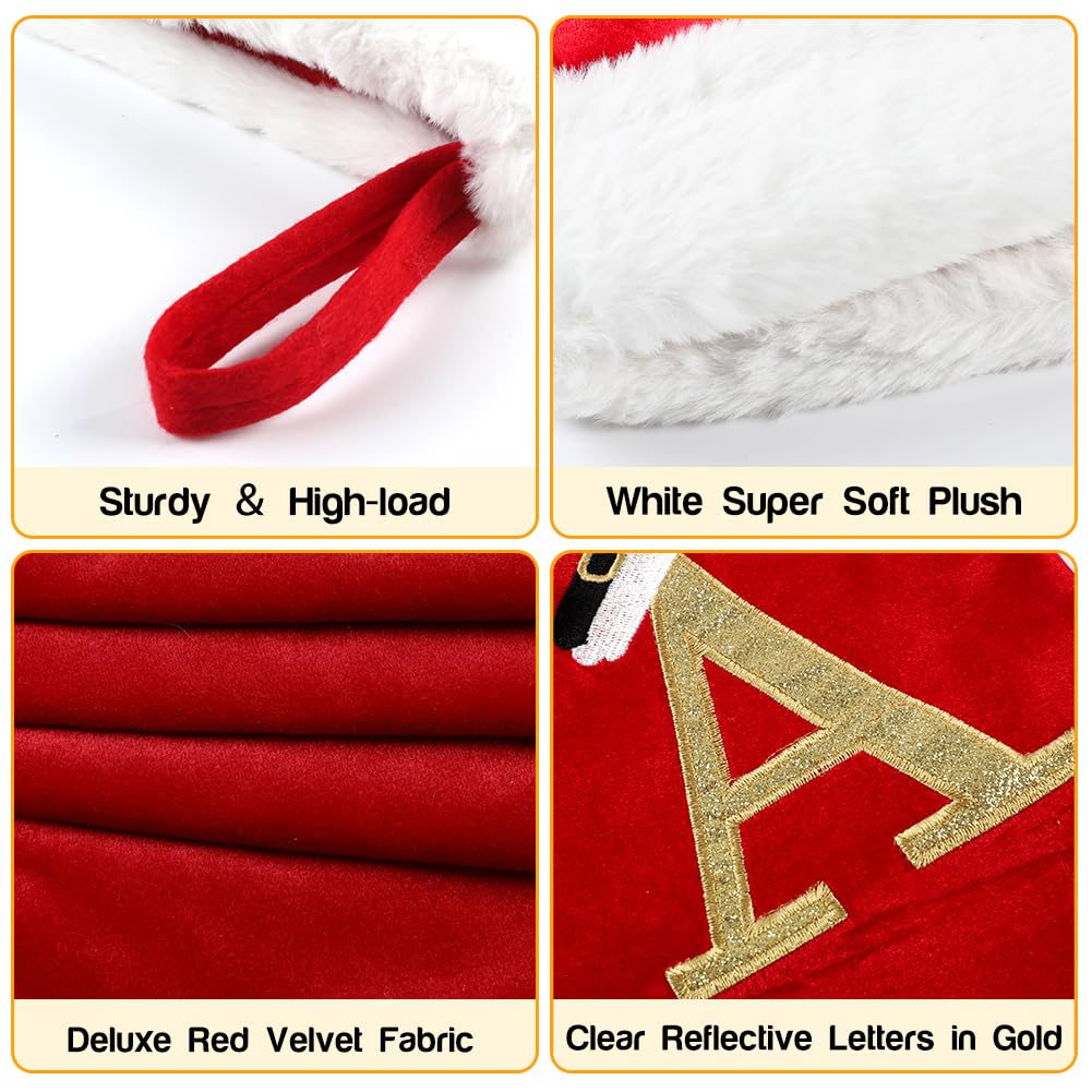 Personalized 20 Inch Monogram Christmas Stockings with Red Velvet & White Plush Cuffs - Custom Family Holiday Decor for Fireplace, Xmas Tree & Gift Giving - Perfect for Christmas Decorations & Festive Home Styling