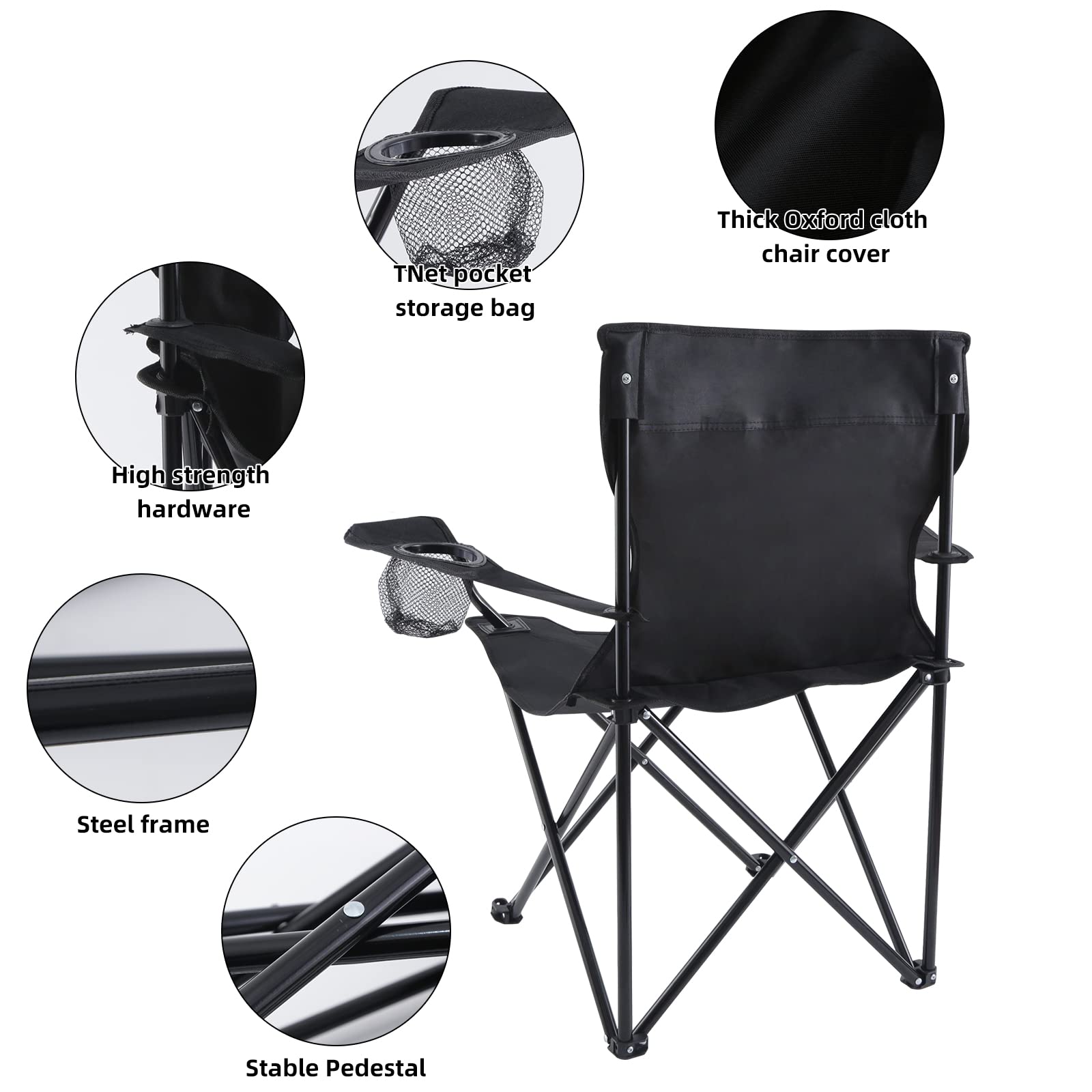 YSSOA Portable Folding Camping Chair - Lightweight Outdoor Chair for Hiking, Picnics, Beach, Fishing & Backyard (Black) | Compact Sports Chair with Carry Bag | Perfect for Camping, Travel & Outdoor Events
