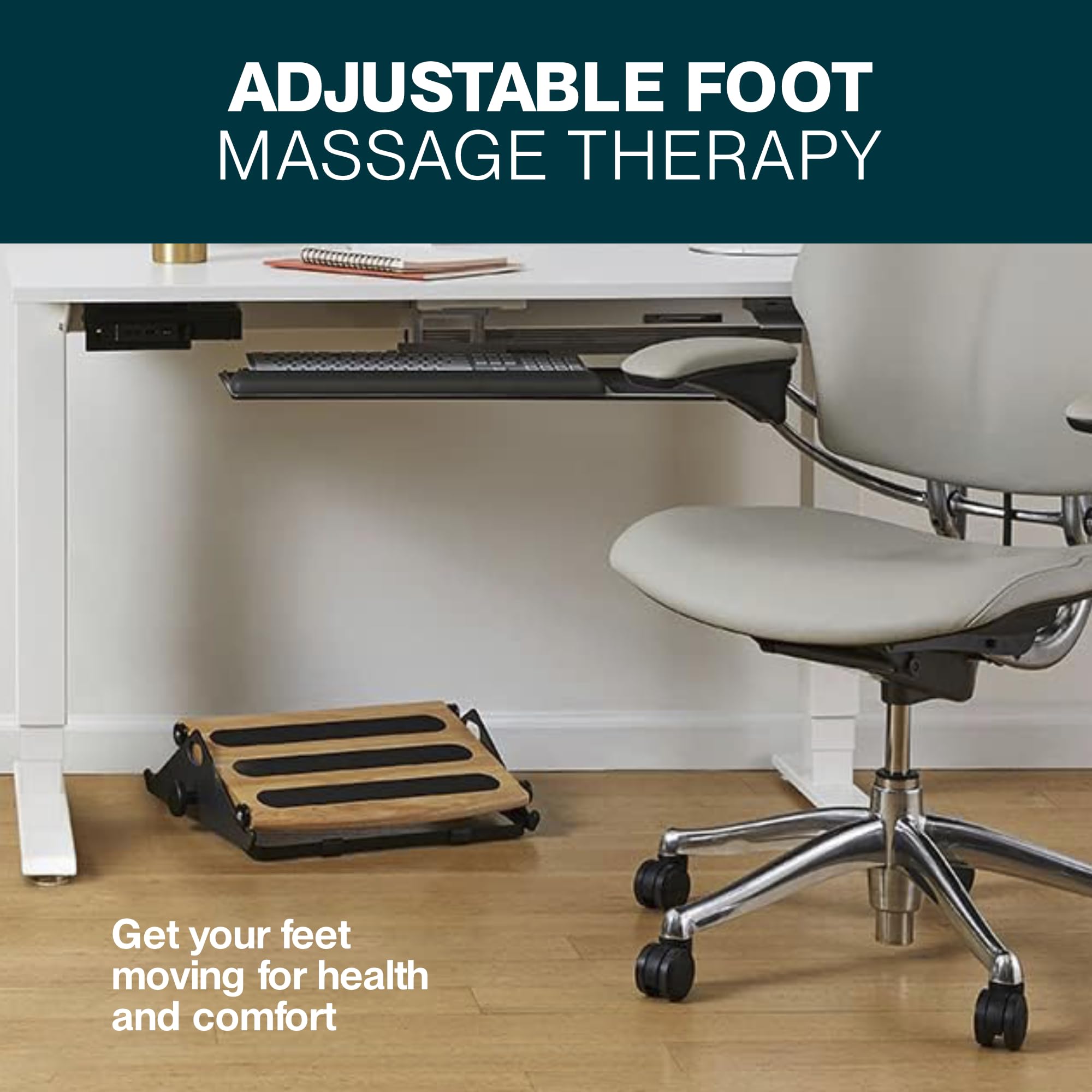 Humanscale FM 300 Ergonomic Footrest - Adjustable Height Foot Rest for Office & Home - Natural Finish - Relieves Leg Fatigue & Improves Posture - Perfect for Desk Work, Gaming & Standing Desks