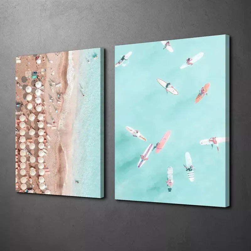 2-Pack Surfing Paradise Framed Canvas Wall Art 50x75cm - High Quality Print, 100% Australian Made, Ready to Hang - Perfect for Beach House Decor & Coastal Living Room