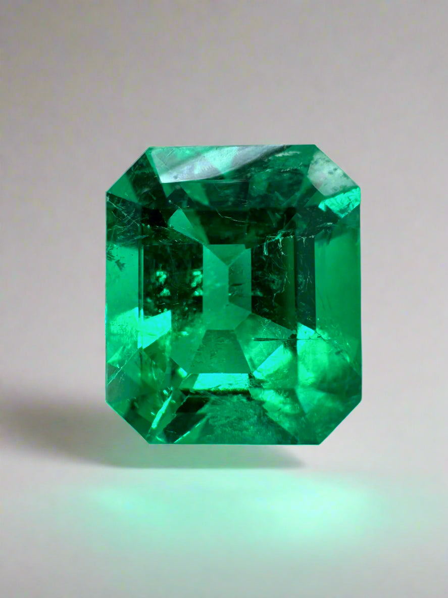 1.82 Carat 8x7mm Vivid Yellowish Green Colombian Emerald - Loose Gemstone for Jewelry Making, Engagement Rings & Collector's Items