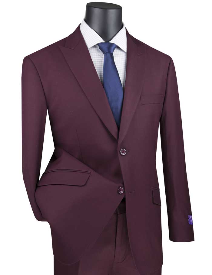 Premium Burgundy Modern Fit 2-Piece Suit - Textured Solid Fabric with Peak Lapel for Business Meetings & Formal Events