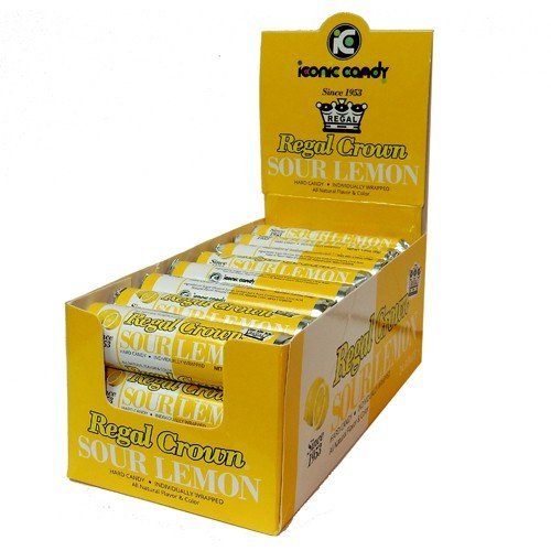 Regal Crown Sour Lemon Hard Candy Rolls - 24 Count (Pack of 2) | Bulk Candy for Parties, Office Snacks & Movie Night Treats