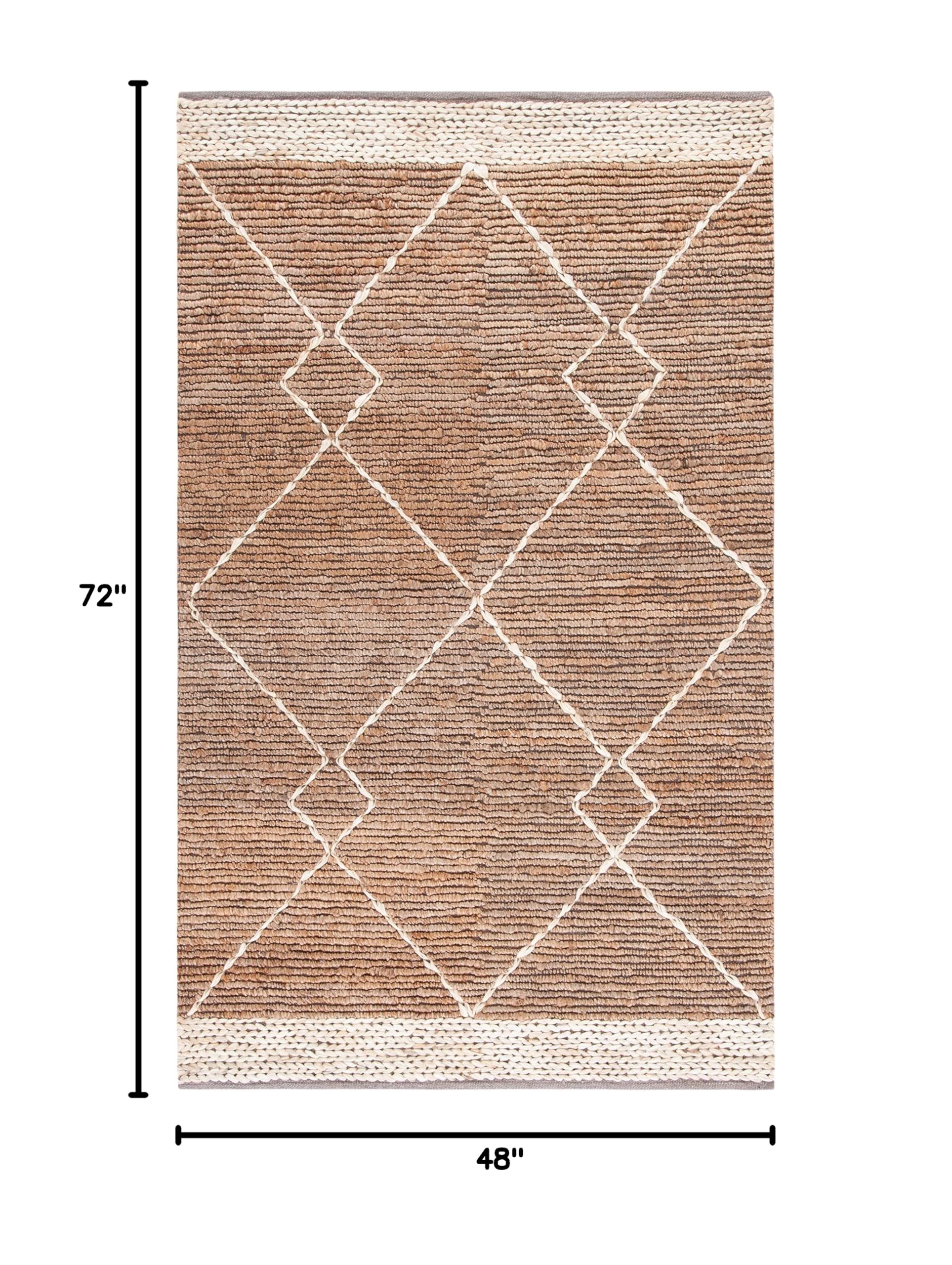 SAFAVIEH Handmade Natural Fiber Jute Rug 4' x 6' - Farmhouse Moroccan Boho Style, Ivory & Natural, Durable for High Traffic Areas | Perfect for Entryway, Living Room, Bedroom Decor | Eco-Friendly Home Accent (NF952A)