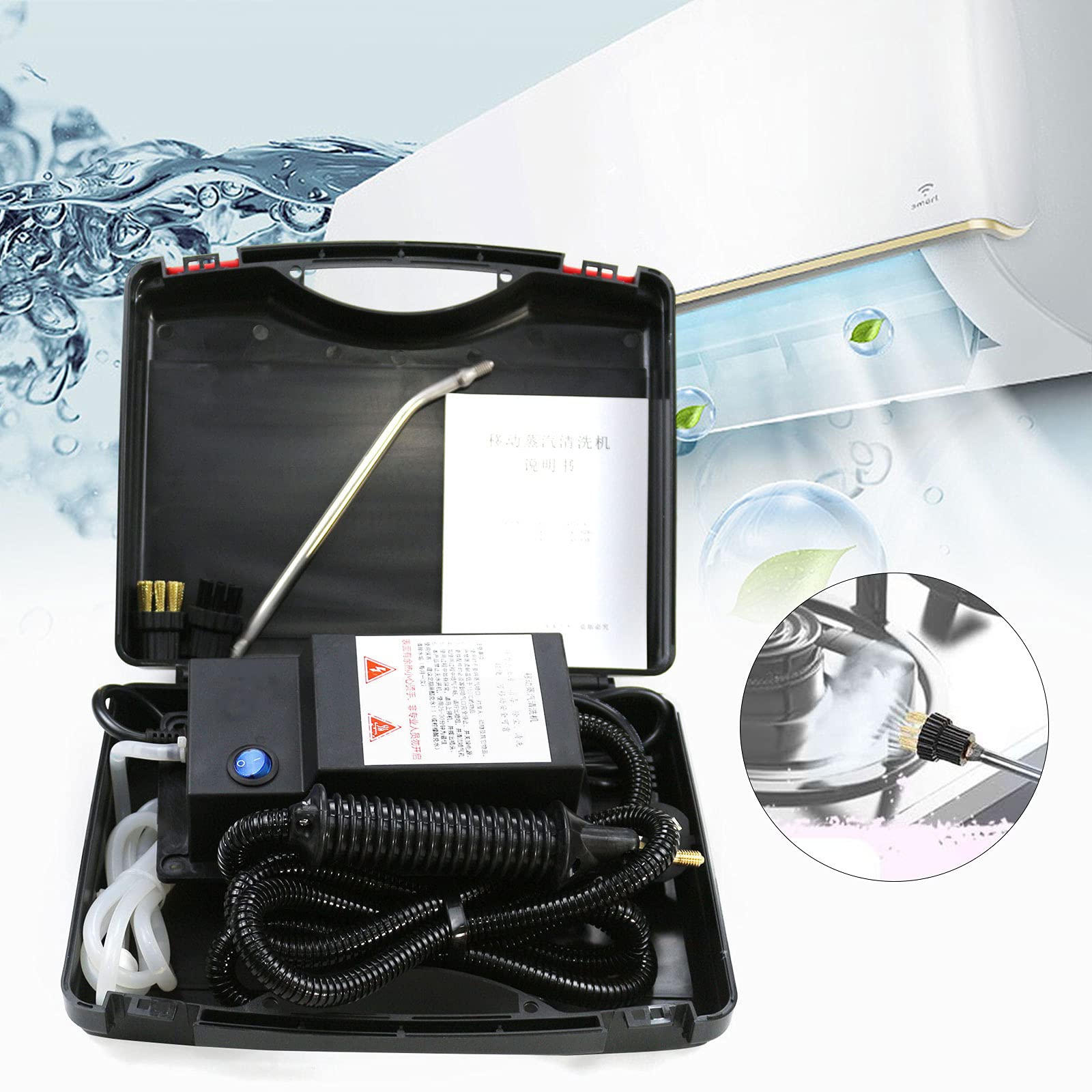 1700W High Pressure Steam Cleaner - Handheld Portable High Temp Steam Cleaning Machine for Kitchen, Toilet, Car Seat - Fast Deep Cleaning for Grills, Tiles, Upholstery & More (Black, 110V)
