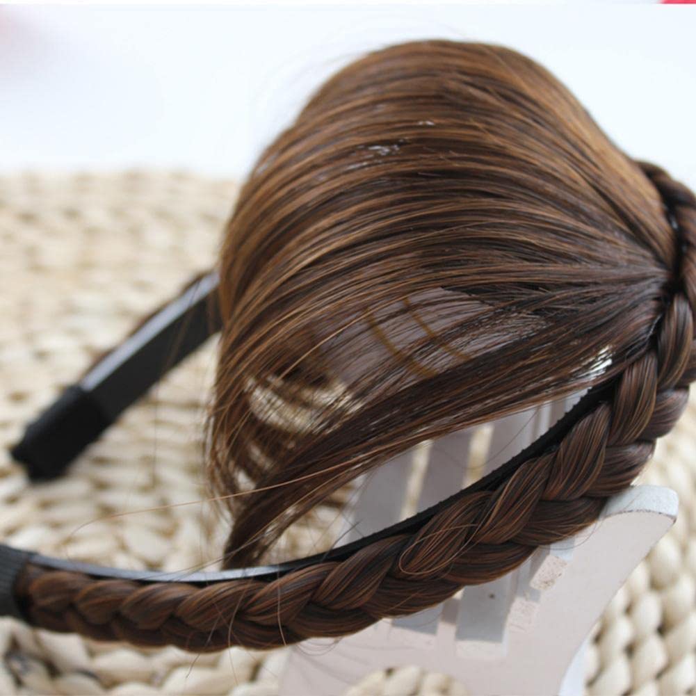New Twist Headband With Bangs For Women - Natural Brown Black Artificial Wig Hair Band | Perfect for Cosplay, Costume Parties & Everyday Fashion