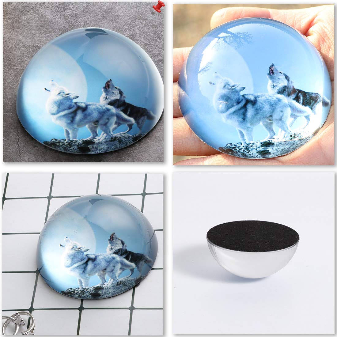 HANUR Crystal Wolf Paperweight - Elegant Glass Hemisphere for Office Desk Decor, Gift & Feng Shui Home Decoration | Perfect for Office, Study Room & Meditation Space