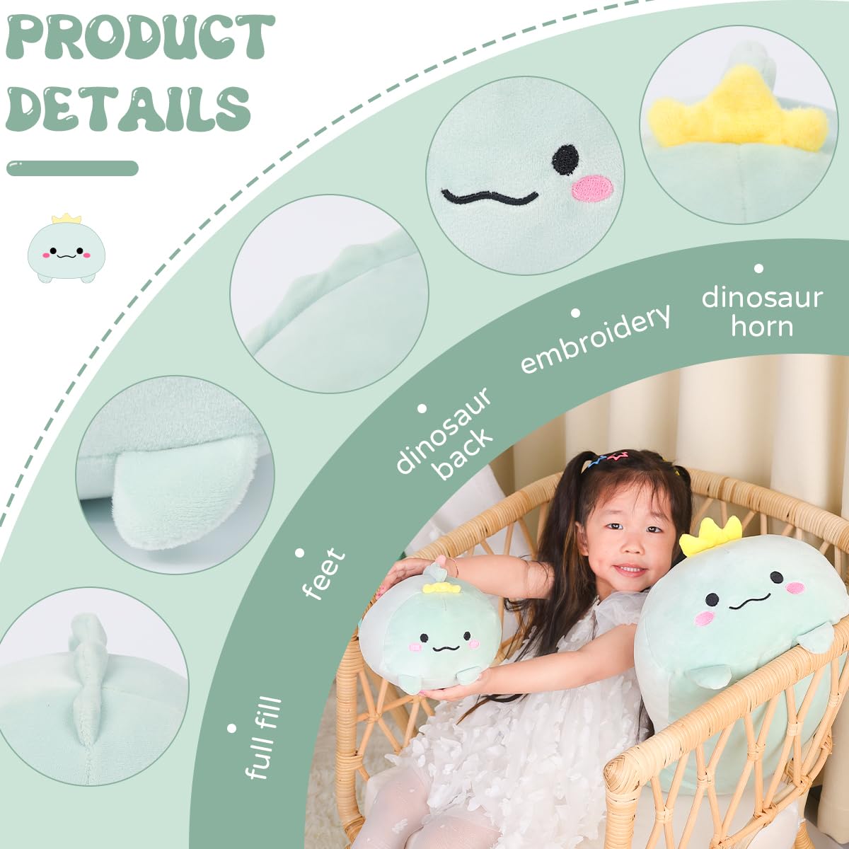 AIXINI 35.5 Inch Super Soft Dinosaur Plush Stuffed Animal - Cylindrical Body Pillow for Kids & Adults, Cute Cartoon Hugging Toy Gift for Birthday, Christmas (Great for Cuddling, Home Decor & Stress Relief)