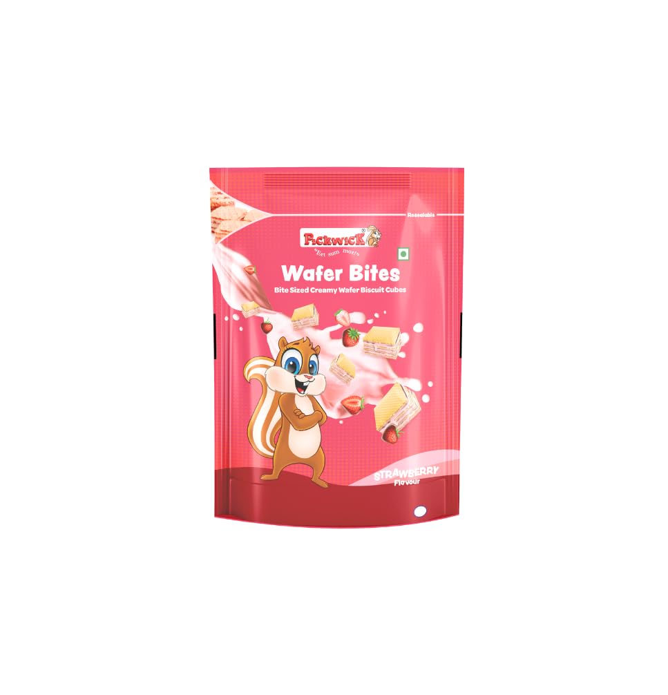 Pickwick Bite-Sized Creamy Wafer Biscuit Cubes - Strawberry Flavor (3-Pack, 120g Each) | Natural Fruit Powder | Crispy Creamy Snacks for Kids & Adults | Perfect for Lunchboxes, Tea Time & Office Snacks