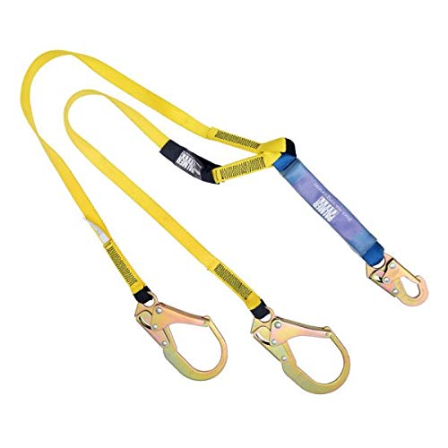 6 FT Safety Harness Lanyard with Shock Absorber & Rebar Hooks - Double Leg Fall Protection Gear for Construction, Roofing, and Industrial Work