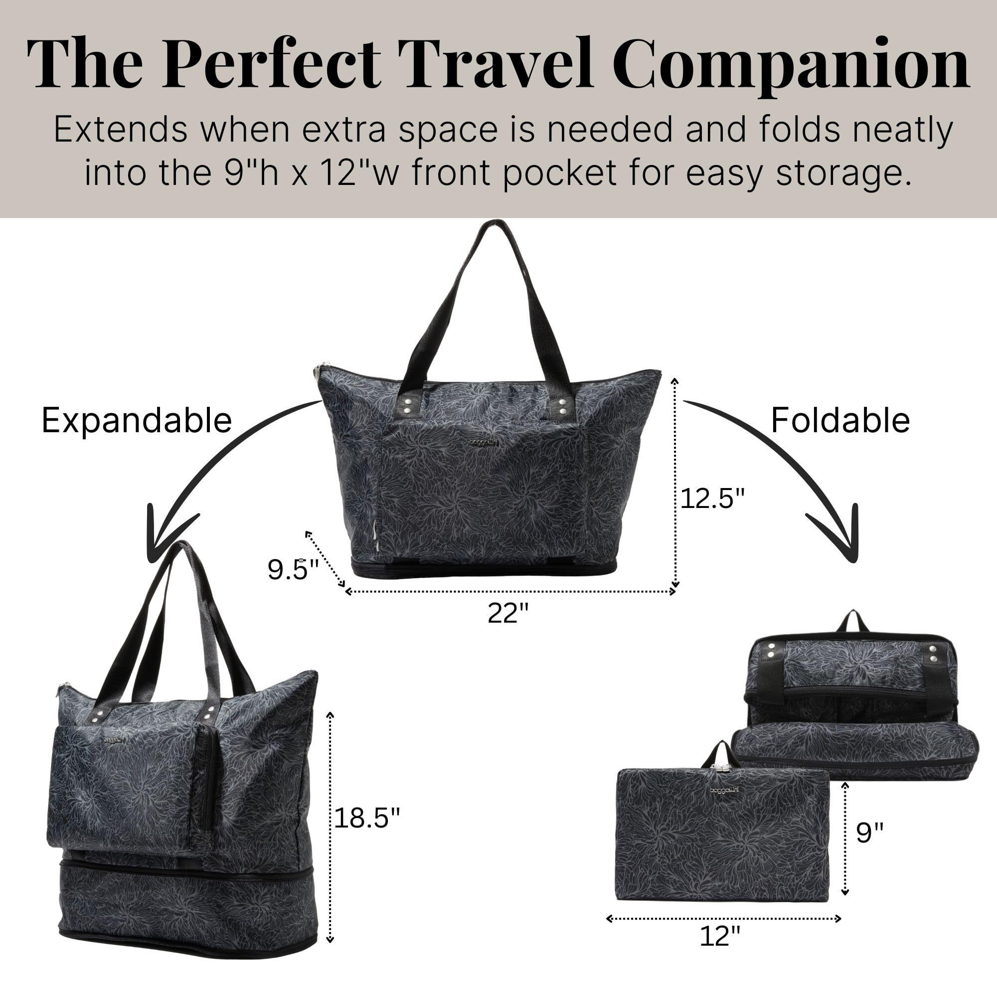 Baggallini Expandable Lightweight Travel Tote Bag - 22