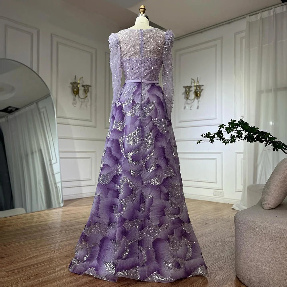 Elegant Muslim Beaded A-Line Evening Gown for Women - Luxury Dubai Style Formal Dress LA72847 | Perfect for Weddings, Galas & Special Occasions