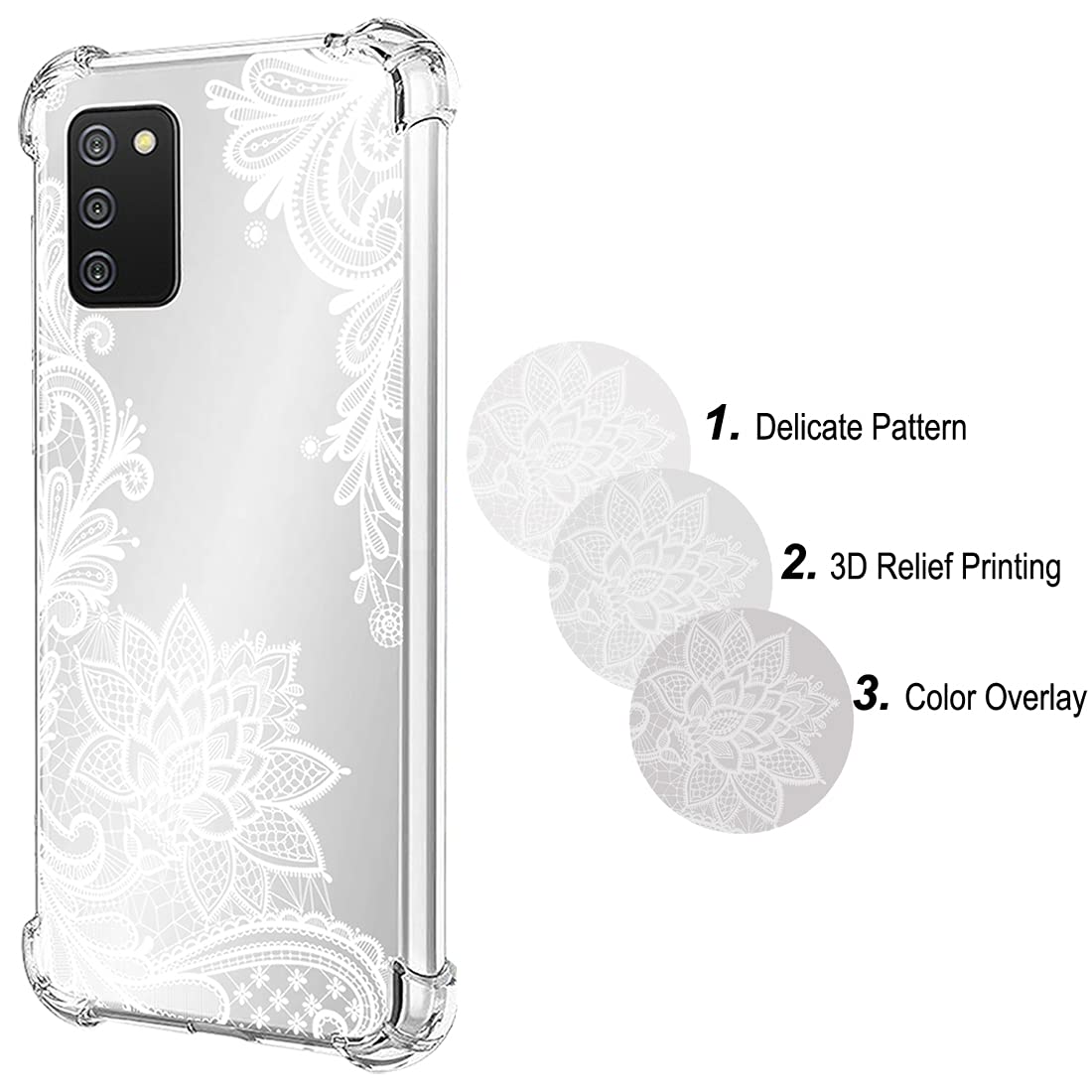 Samsung Galaxy A02S Phone Case - Slim Shockproof Clear Floral TPU Protective Cover for Women & Girls | Soft Flexible Mandala Design | Perfect for Everyday Use, Work & Travel