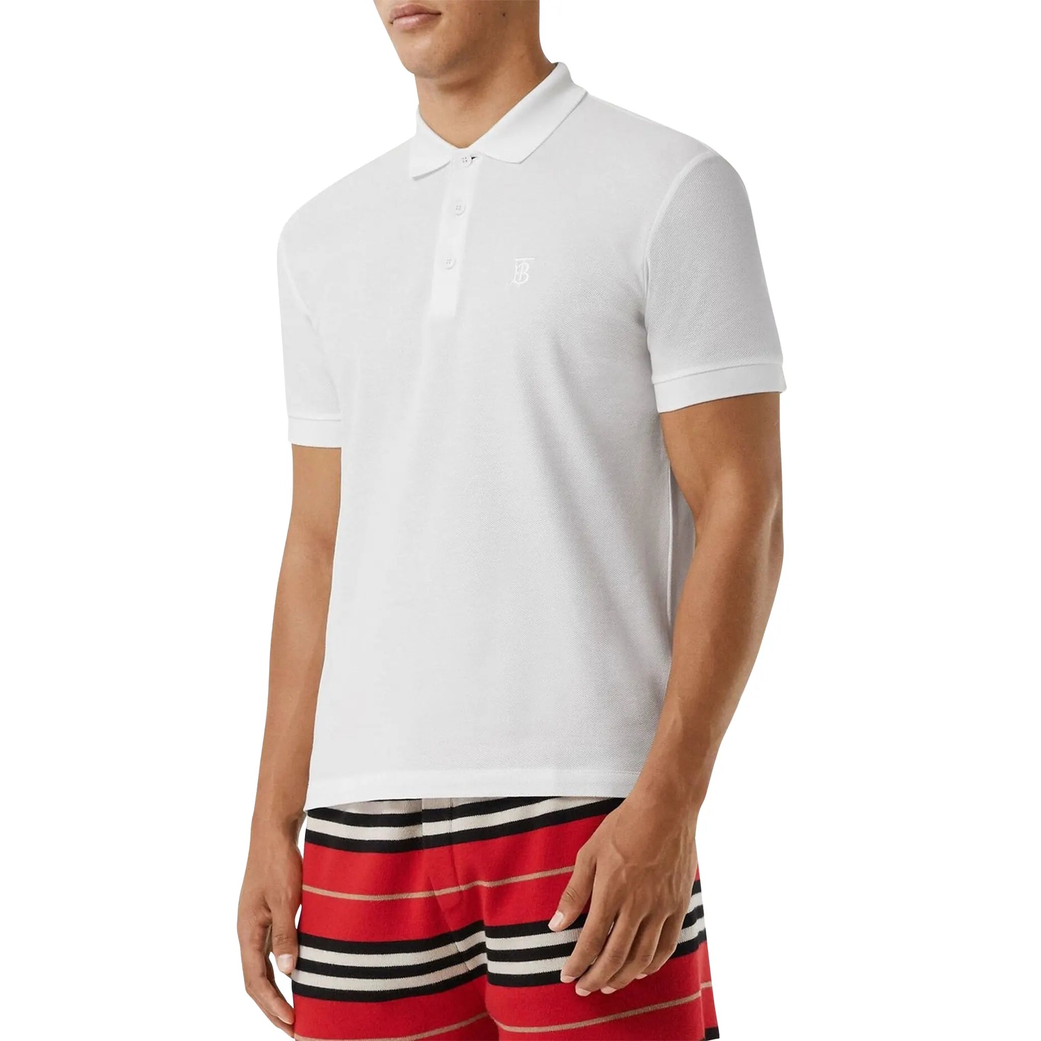 Burberry Eddie Logo Pique Cotton White Polo Shirt for Men - Classic Luxury Casual Wear for Golf, Office & Summer Outfits