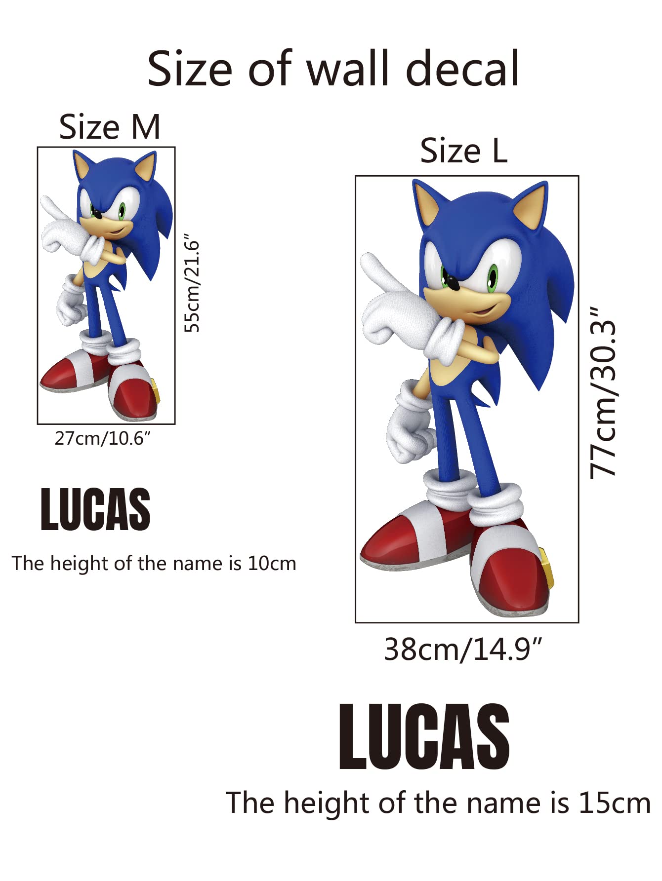 YOKIKI Sonic The Hedgehog Cartoon Personalized Name Wall Decal Stickers for Boys Bedroom, Kids Room, Living Room, Nursery - Fun Home Decor for Gamers & Kids (Perfect for Birthday Gifts & Room Makeovers)