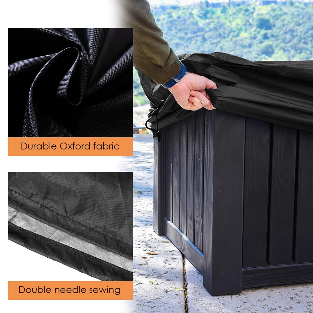 Heavy Duty Waterproof Deck Box Cover - All Weather Protection for Patio, Outdoor Furniture - Fits Keter, Suncast, Lifetime - Perfect for Backyard, Garden, and Poolside Use