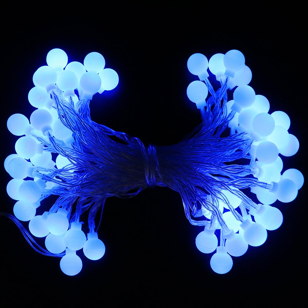 XUNATA 31ft Solar LED String Lights - 50 Waterproof White Ball Lights for Indoor Outdoor Decor, Garden, Patio, Party & Holiday Lighting (Blue) | Perfect for Backyard, Wedding, Christmas & Landscape Decoration