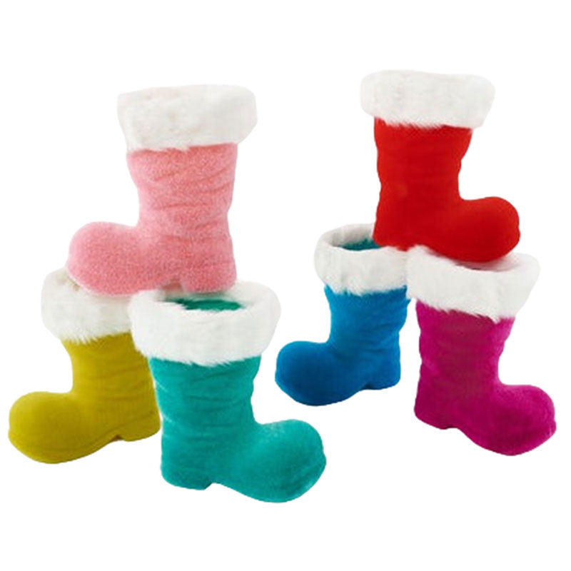 10 Retro Flocked Santa Boots for Christmas Decor - Vintage Holiday Home Decor, Festive Party Supplies & Cozy Winter Gift Idea