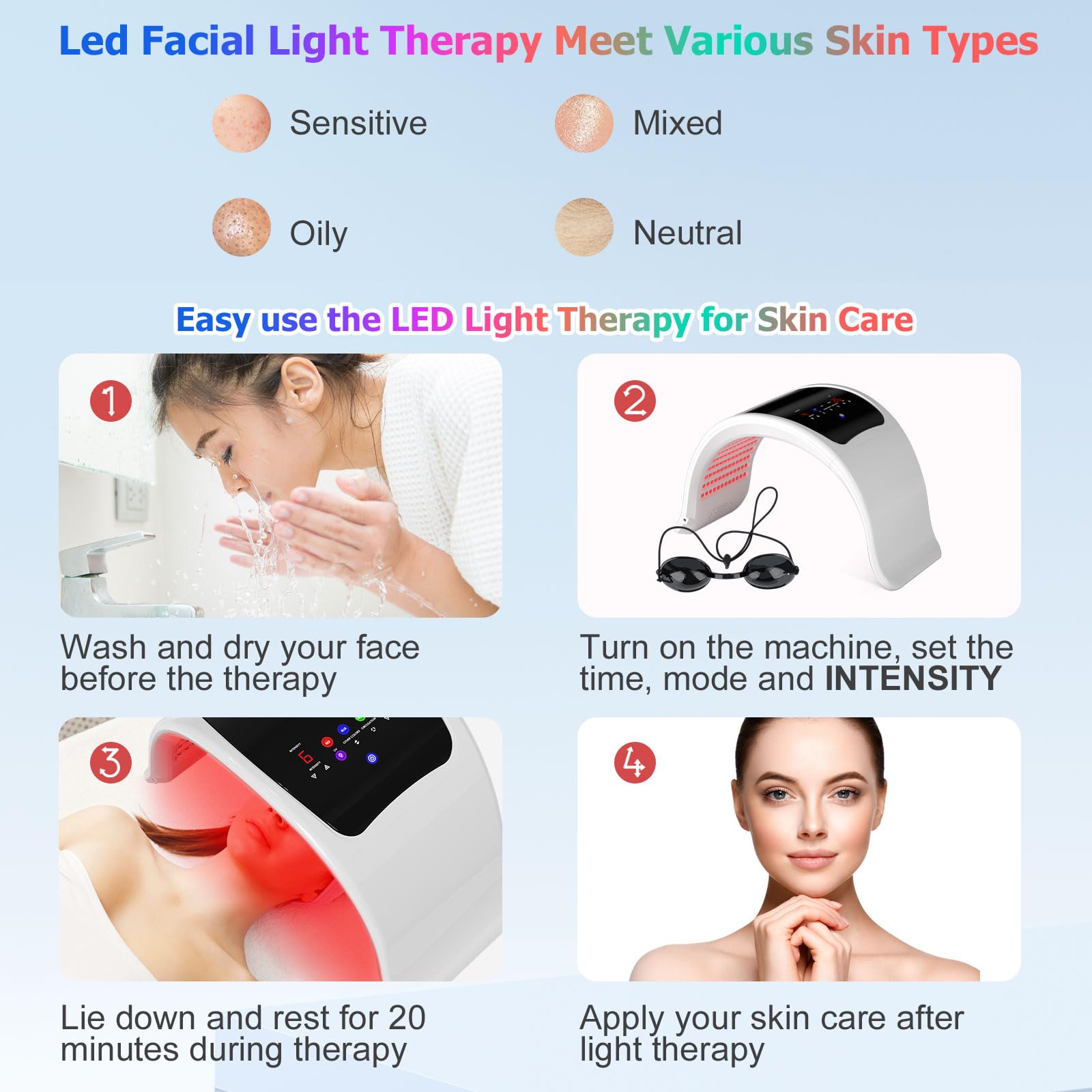 8-Color LED Light Therapy Mask for Face & Neck - Red Light Photon Therapy for Skin Rejuvenation, Circulation Boost | Home Spa & Beauty Salon Facial Care Device for Anti-Aging & Acne Treatment