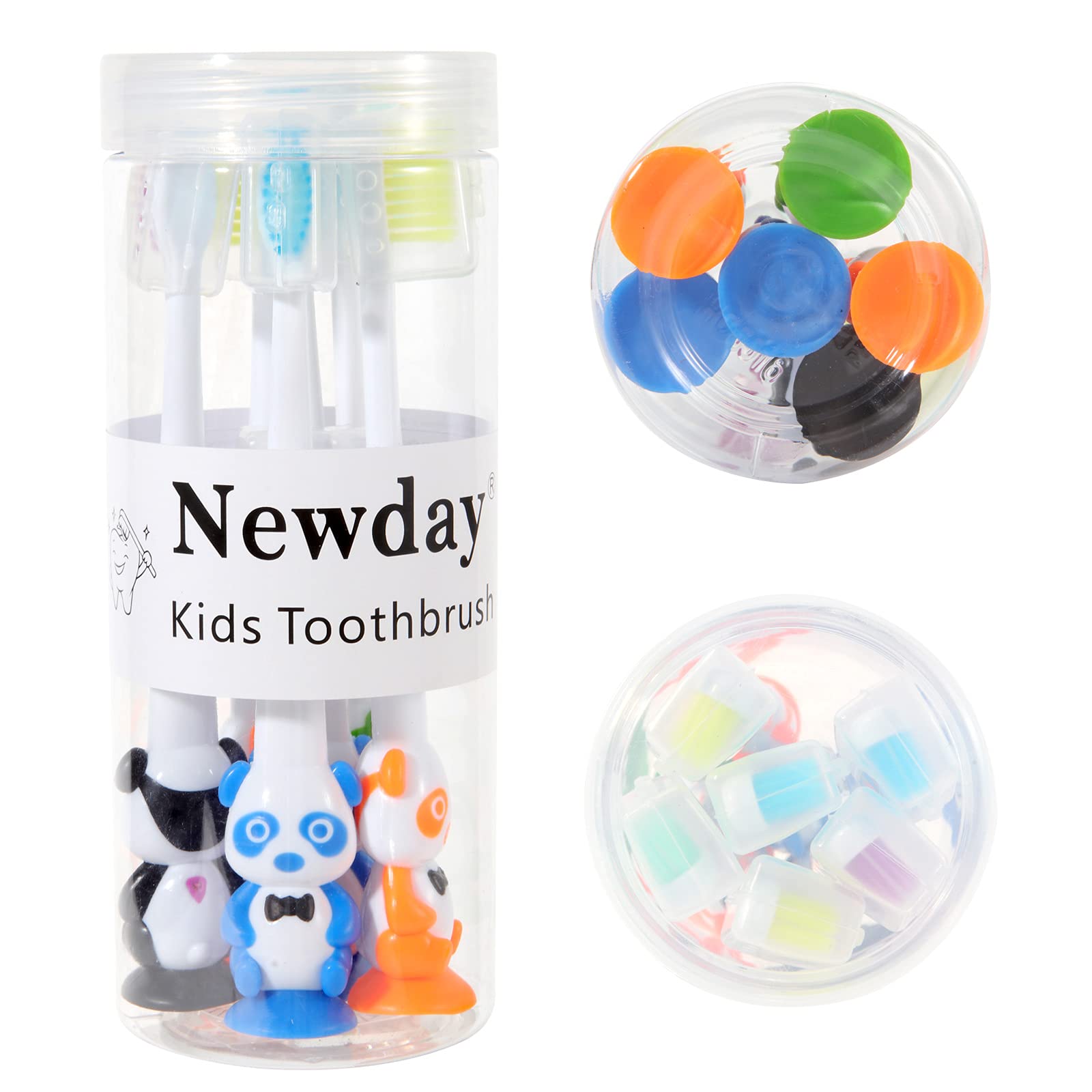 6 Pack Kids Toothbrushes with Soft Bristles & Suction Cup - Cute Bear Panda Design for Boys & Girls Ages 3+, Includes Travel Covers - Gentle Dental Care for Toddlers & Children - Perfect for Home, School & Travel Use