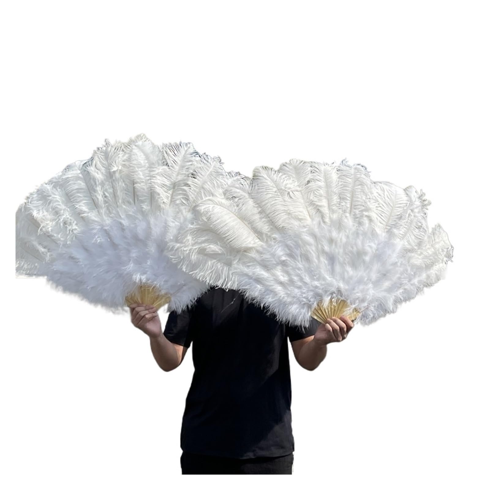 130CM White Ostrich Feather Fan - 2PCS Foldable DIY Performance Plumes for Party, Dance Show & Wedding Decor | Elegant Stage Props & Photo Shoot Accessories