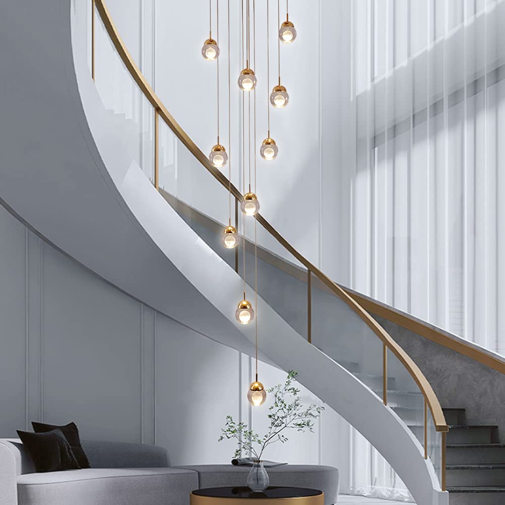 10-Light Dimmable Modern LED Crystal Spiral Chandelier - Energy Efficient Hanging Pendant Light Fixture for Staircase, Living Room, Hotel, Dining Room, Hallway, Foyer & Entryway - Perfect for Elegant Home Decor and Commercial Lighting
